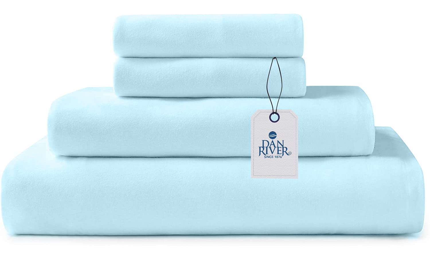 **DAN RIVER California King Jersey Sheet Set - 100% Cotton Luxury Bed Sheets | Ultra Soft & Breathable T-Shirt Material | All Season Comfort | Deep Pocket Fitted Sheet (4Pc, Cal King, Light Blue) - Perfect for Cozy Nights & Guest Bedrooms**