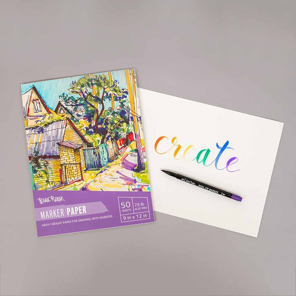 Brea Reese Marker Paper Pad - 50 Sheets, 9x12 Inches, 75lb Acid-Free Sketch Paper for Artists, Illustrators & Designers - Perfect for Markers, Ink, Pencils & Mixed Media Art Projects