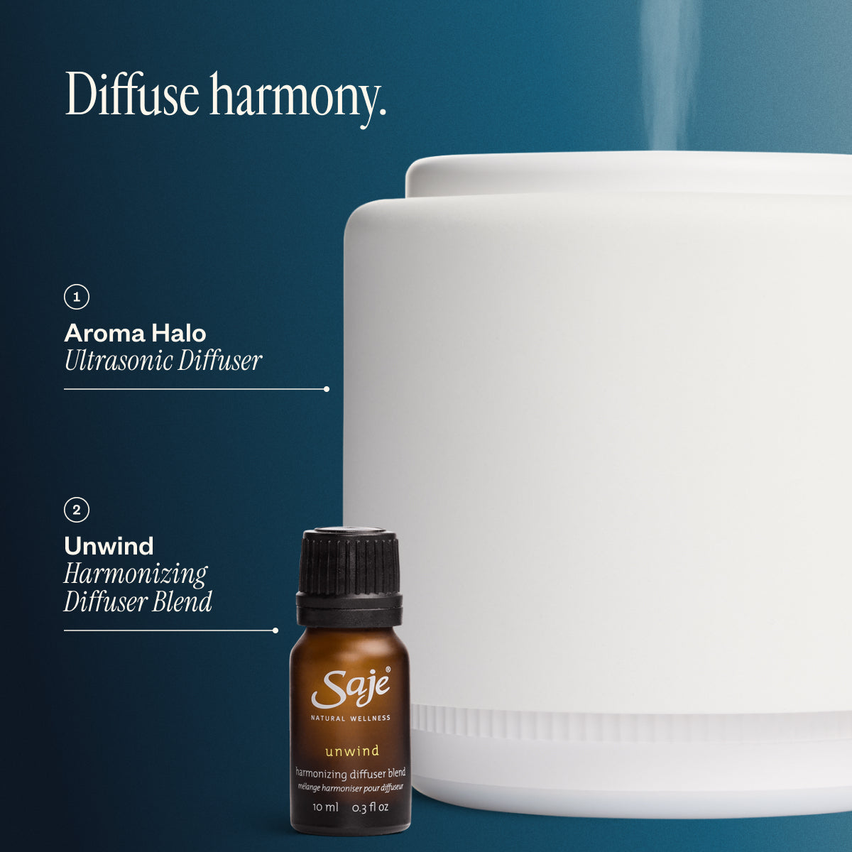 Aroma Halo & Unwind Essential Oil Diffuser - Relaxing Aromatherapy for Home, Office, Yoga & Meditation - USB Ultrasonic Cool Mist Humidifier for Stress Relief & Better Sleep