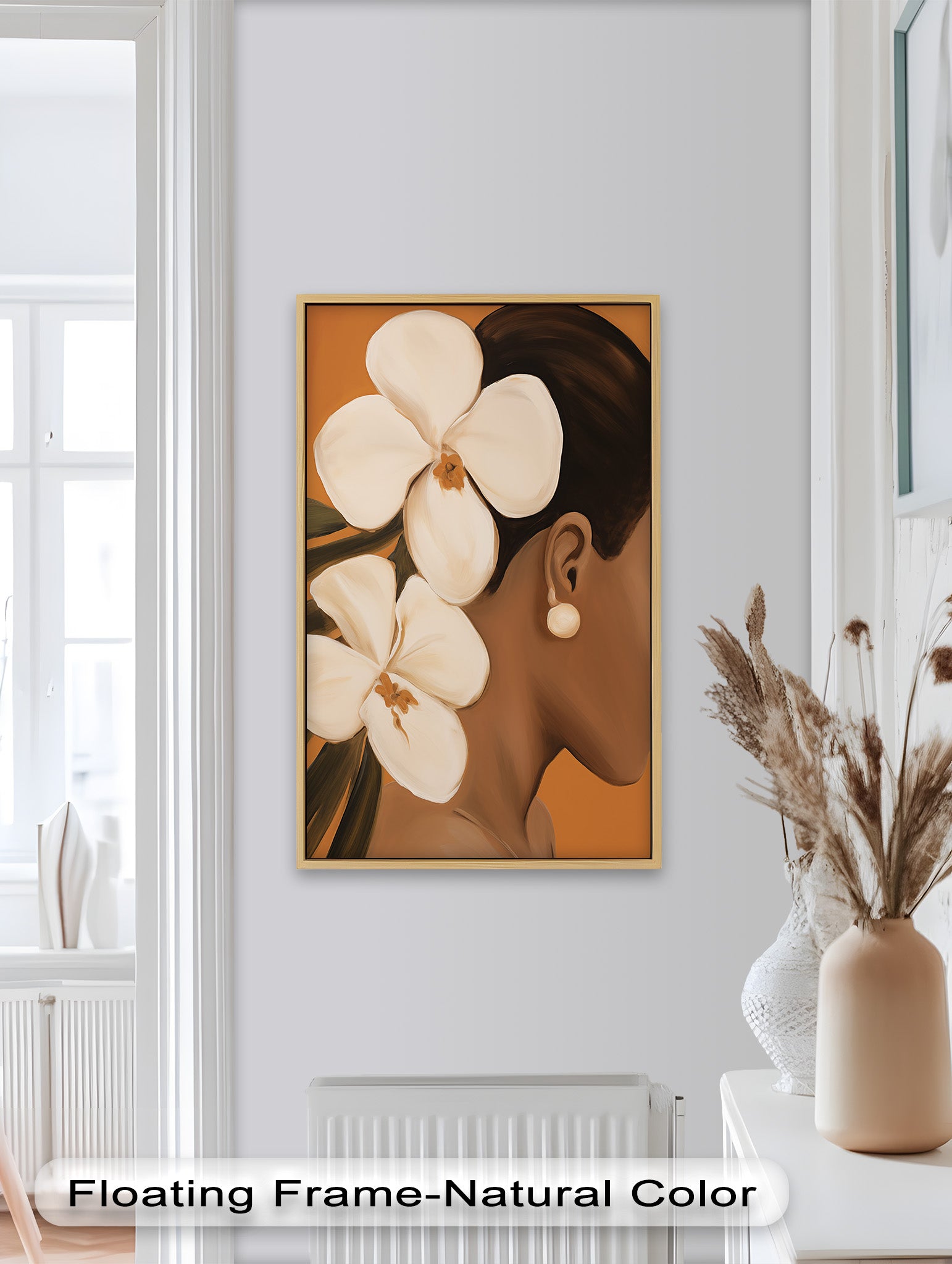 African Woman with Orchids Framed Oil Painting - Handmade Wall Art Decor for Living Room, Bedroom & Office