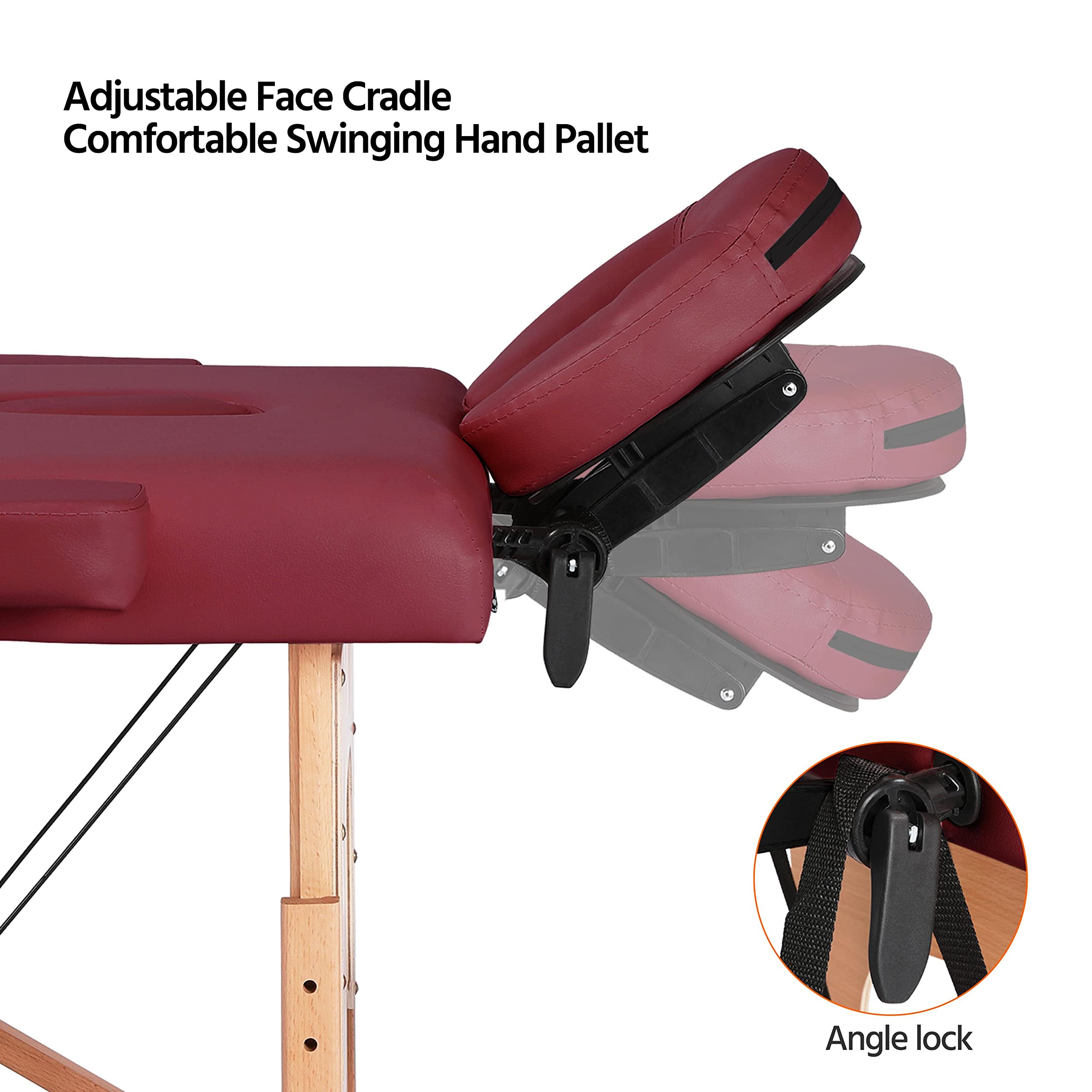 Yaheetech Portable Folding Massage Table - 24 Inch Adjustable Spa Bed for Lash Extensions & Facials w/ Non-Woven Carry Bag (Burgundy) | Perfect for Home Spa, Salon Professionals & Mobile Therapists