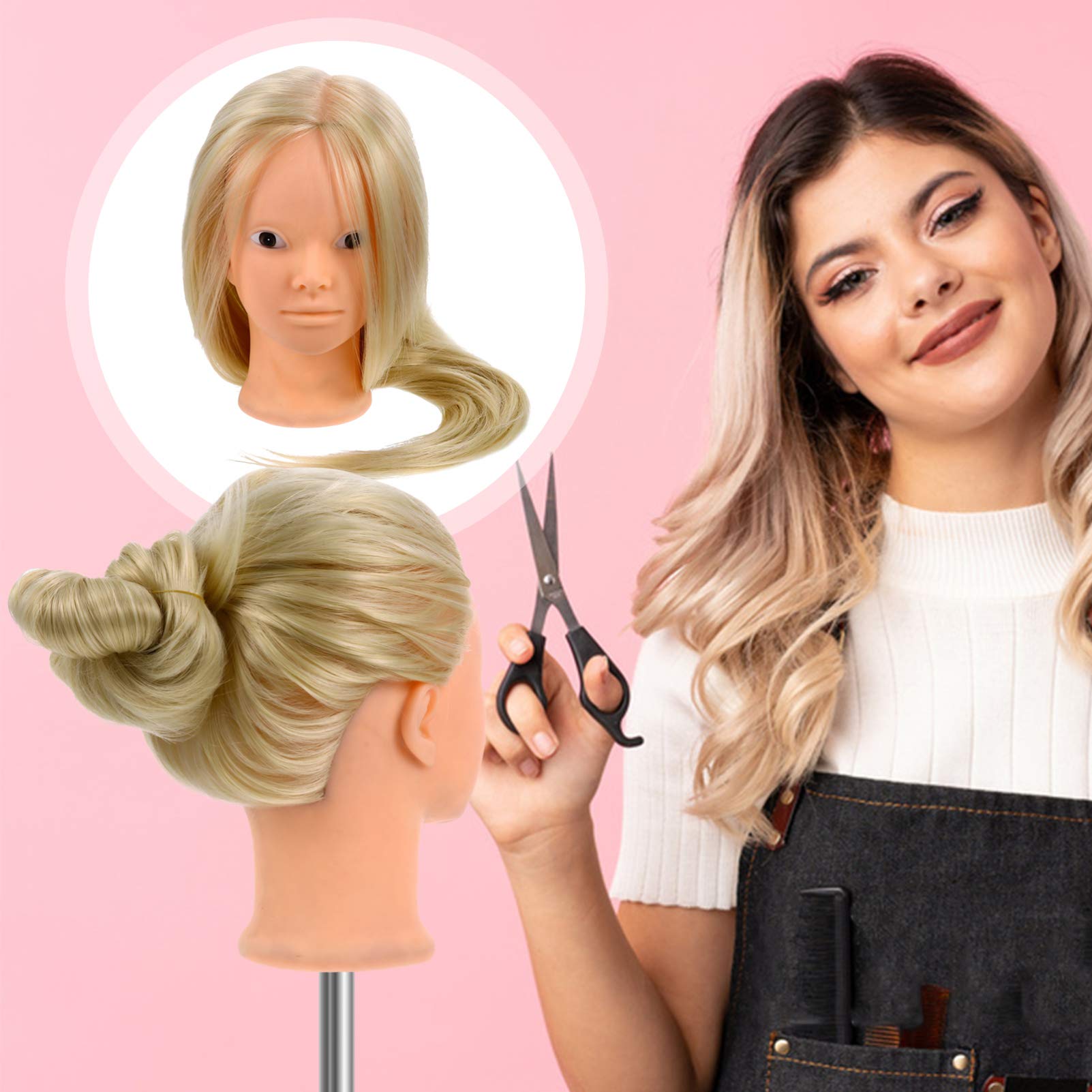 Beaupretty High Temperature Wire Mannequin Head with Wig - Realistic Hair Model for Styling, Cutting, and Makeup Practice - Perfect for Salon Training, Cosmetology, and Wig Display