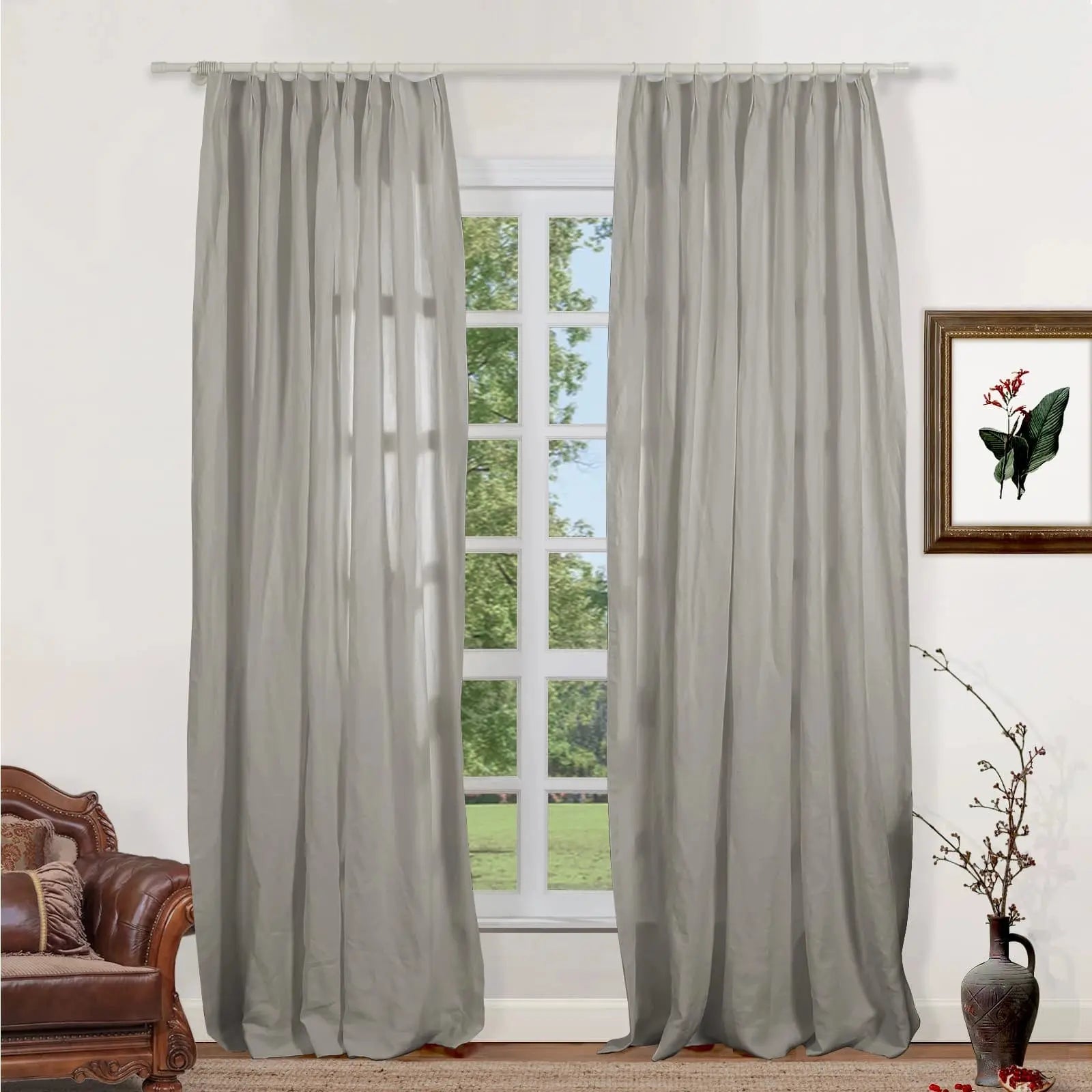 Lacey 100% Linen Drapery Pleated Curtains - Elegant Window Treatments for Living Room & Bedroom Decor