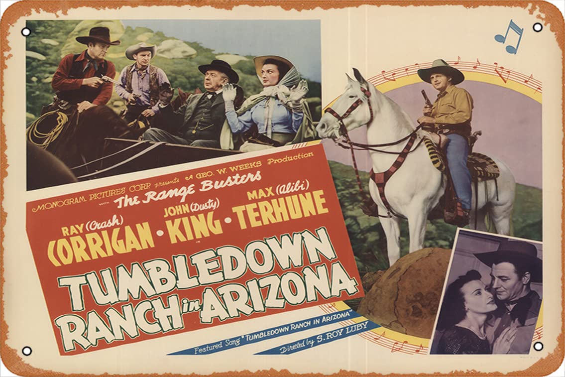 Vintage Retro Tin Sign - Tumbledown Ranch Arizona 1941 Wall Decor - 8x12 Inches - Rustic Office & Home Bar Decor - Perfect for Western Themed Rooms & Man Caves