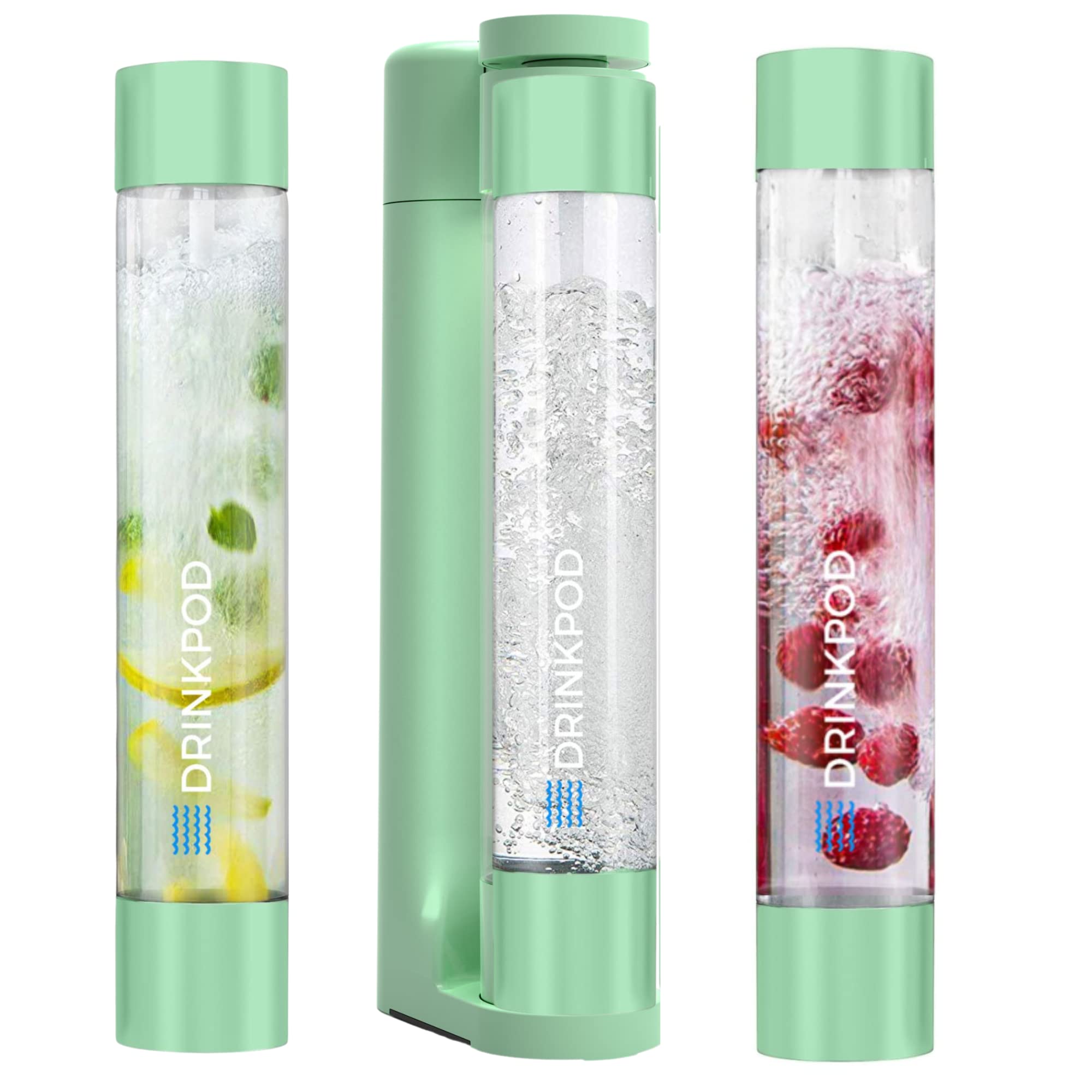 Fizzpod Home Soda Maker Machine - Make Sparkling Water, Carbonated Juice, Coffee, Tea & Cocktails | Includes 3 BPA-Free 32oz Bottles, 3 Caps & Carbonator Cap | Perfect for Kitchen, Parties & Healthy Hydration