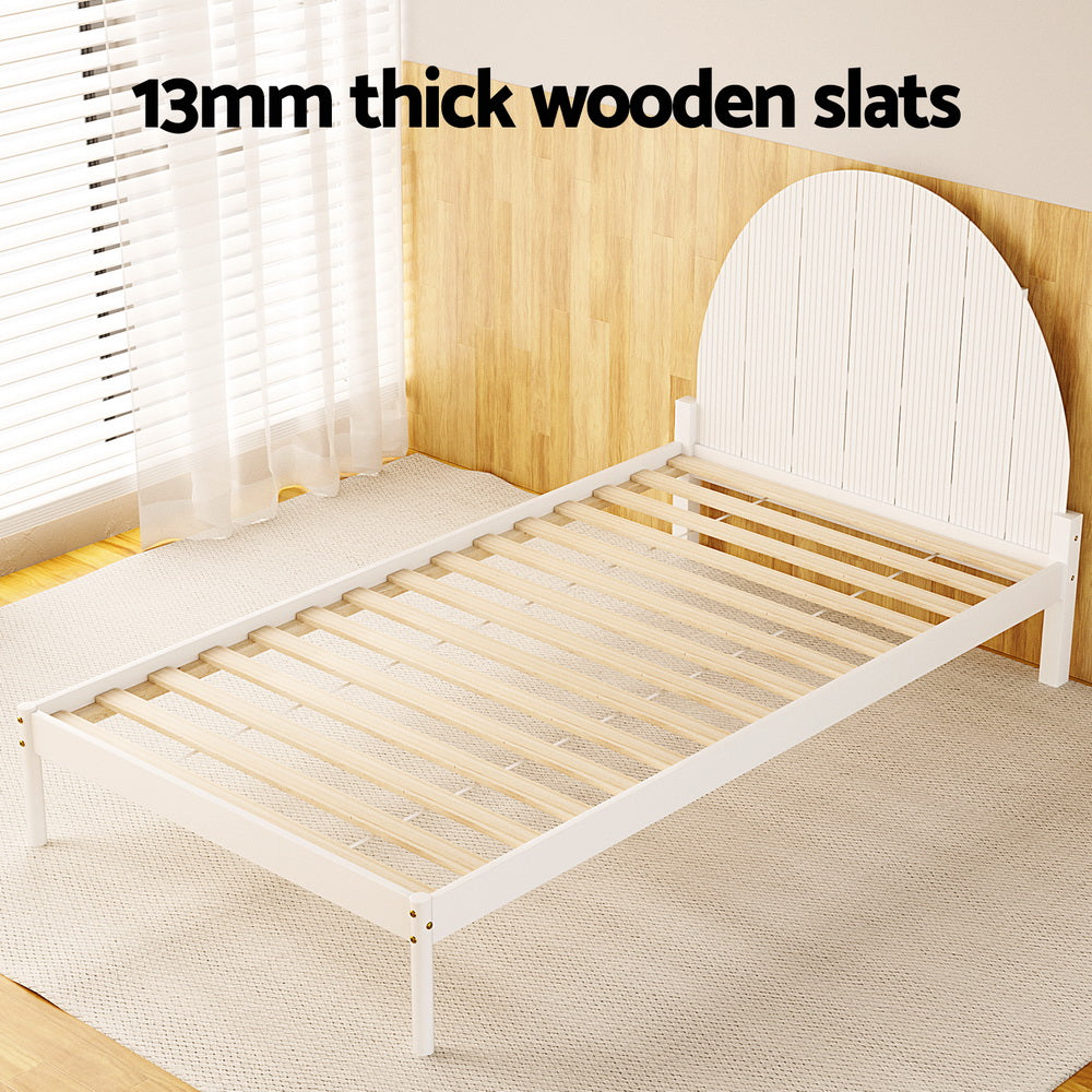 Daly King Single Wooden Bed Frame - Solid Wood Platform Bed with Headboard, White - Perfect for Bedroom, Guest Room, and Small Spaces