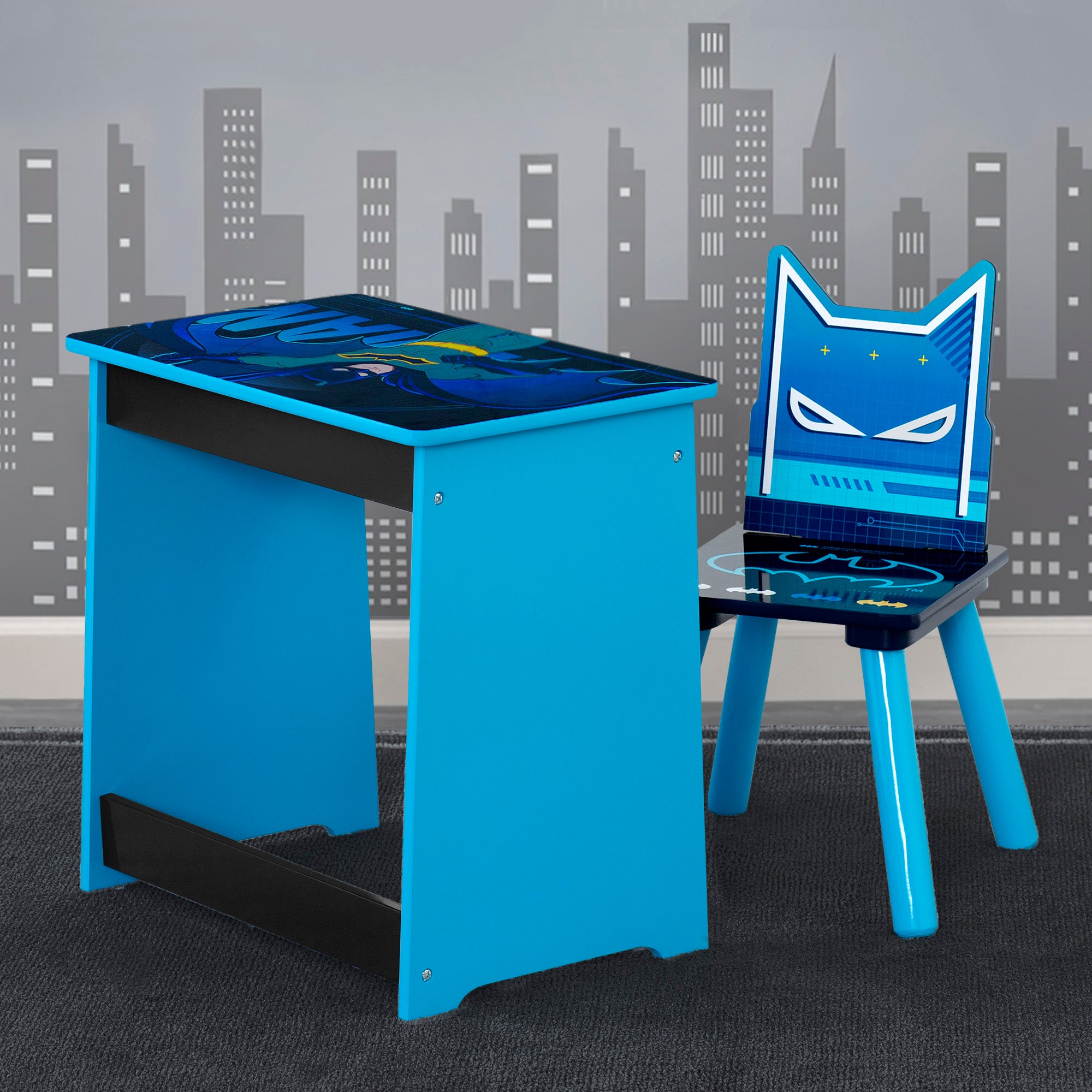 Batman Kids Wooden Art Desk and Chair Set - Study Table for Children's Room, Creative Drawing & Homework Station - Perfect for Toddlers & Preschoolers