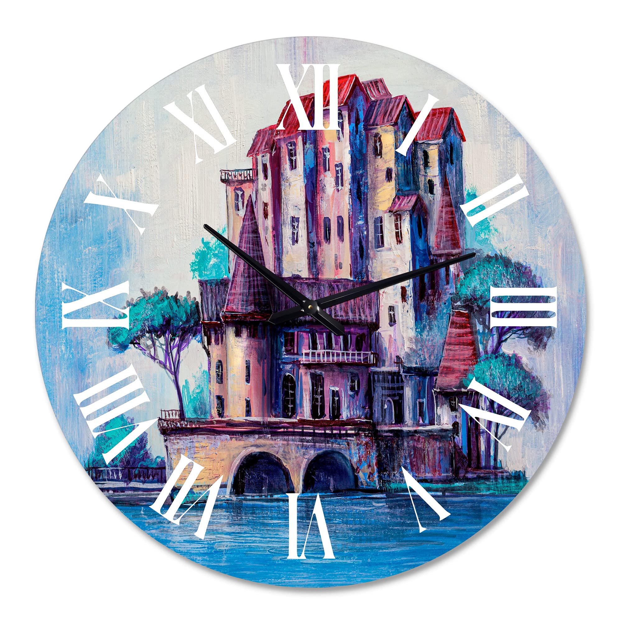 DesignQ Traditional Wall Clock - 'Skyscrapers by The Bridge in Ancient City' Large Decorative Wall Clock for Home & Office | Perfect for Living Room, Bedroom, and Workspace Décor