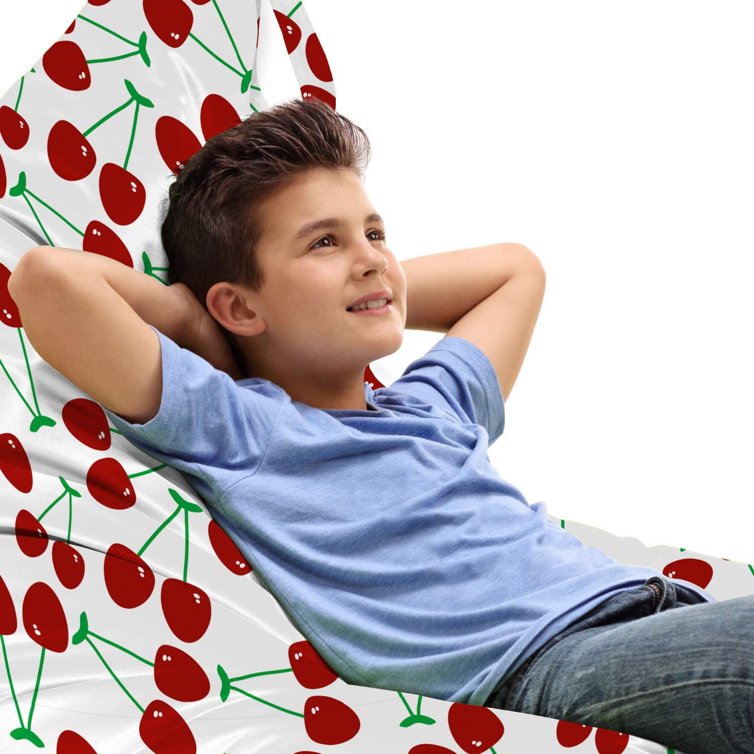 Lunarable Cherry Print Lounger Chair Storage Bag - Whimsical Summer Fruit Design with High Capacity & Handle - Perfect for Beach, Pool, and Outdoor Furniture Cover (Ruby, Green, White)