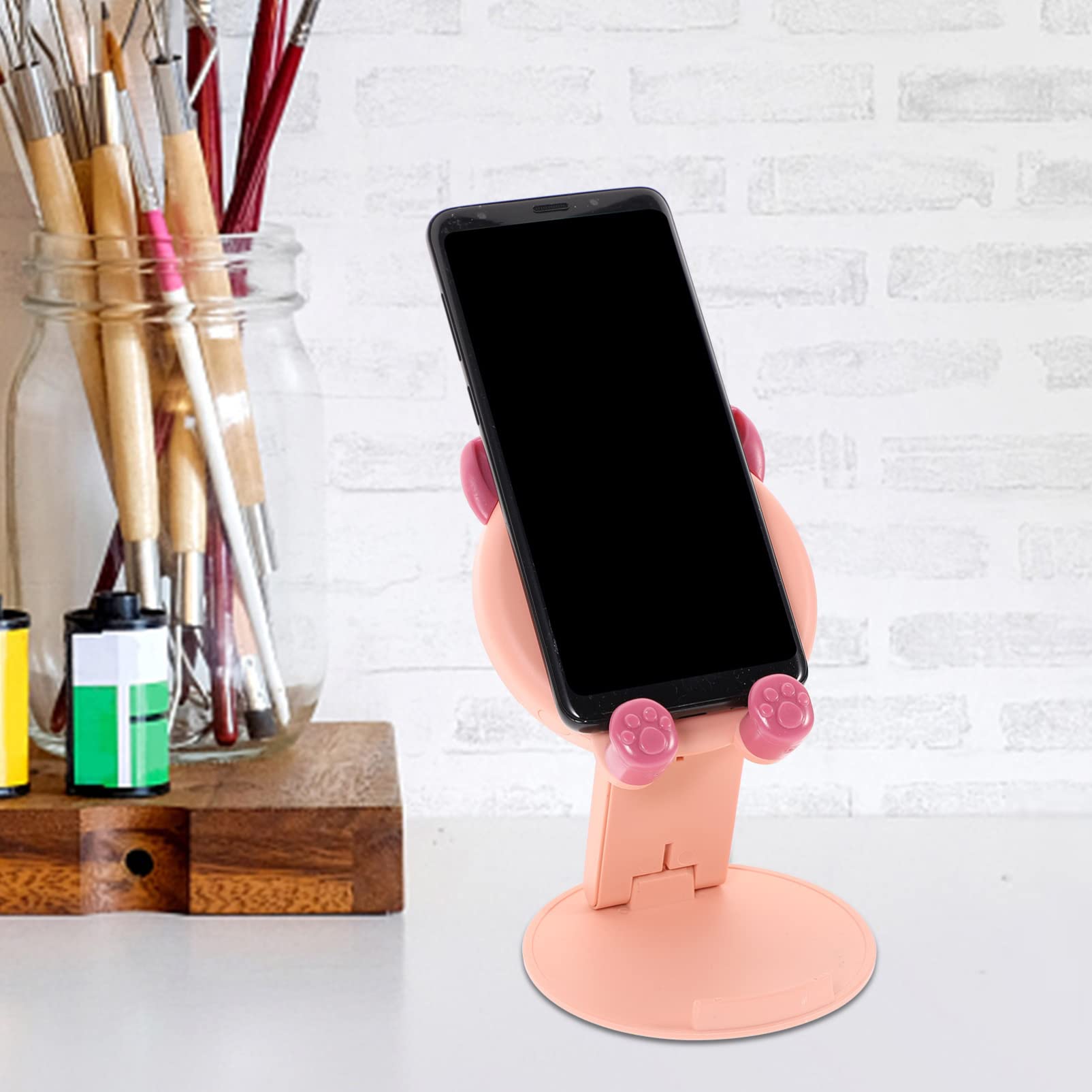 Adjustable Folding Phone Stand with Pig Design - Universal Desktop Cell Phone Holder & Tablet Stand for iPhone, Samsung, Google Pixel - Perfect for Home Office, Bedside, Kitchen Counter & Video Watching