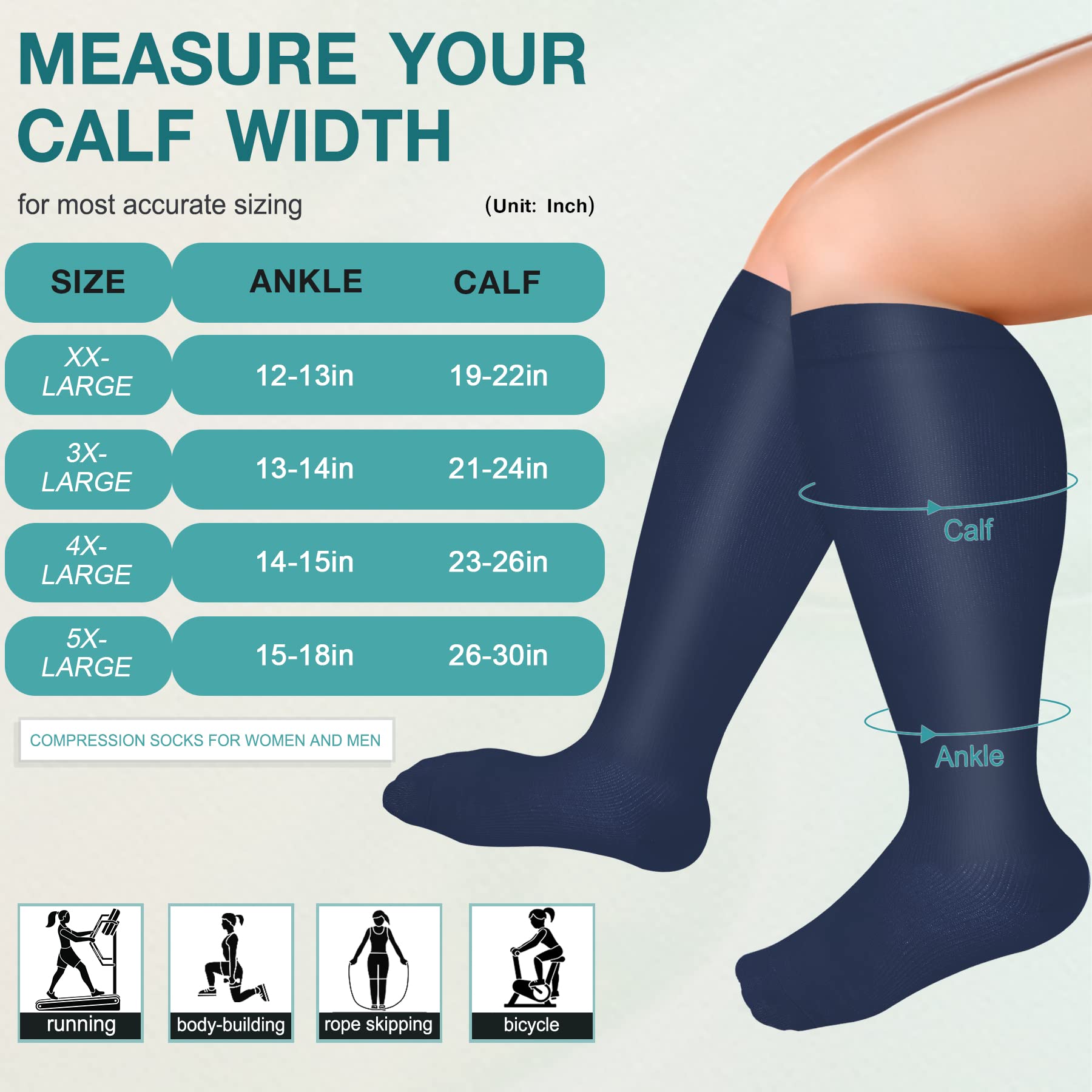 **Iseasoo Plus Size Compression Socks for Men & Women - 3 Pairs Wide Calf Support Stockings for Circulation, Nurses, Running, Travel & Work - Improve Blood Flow & Reduce Swelling**
