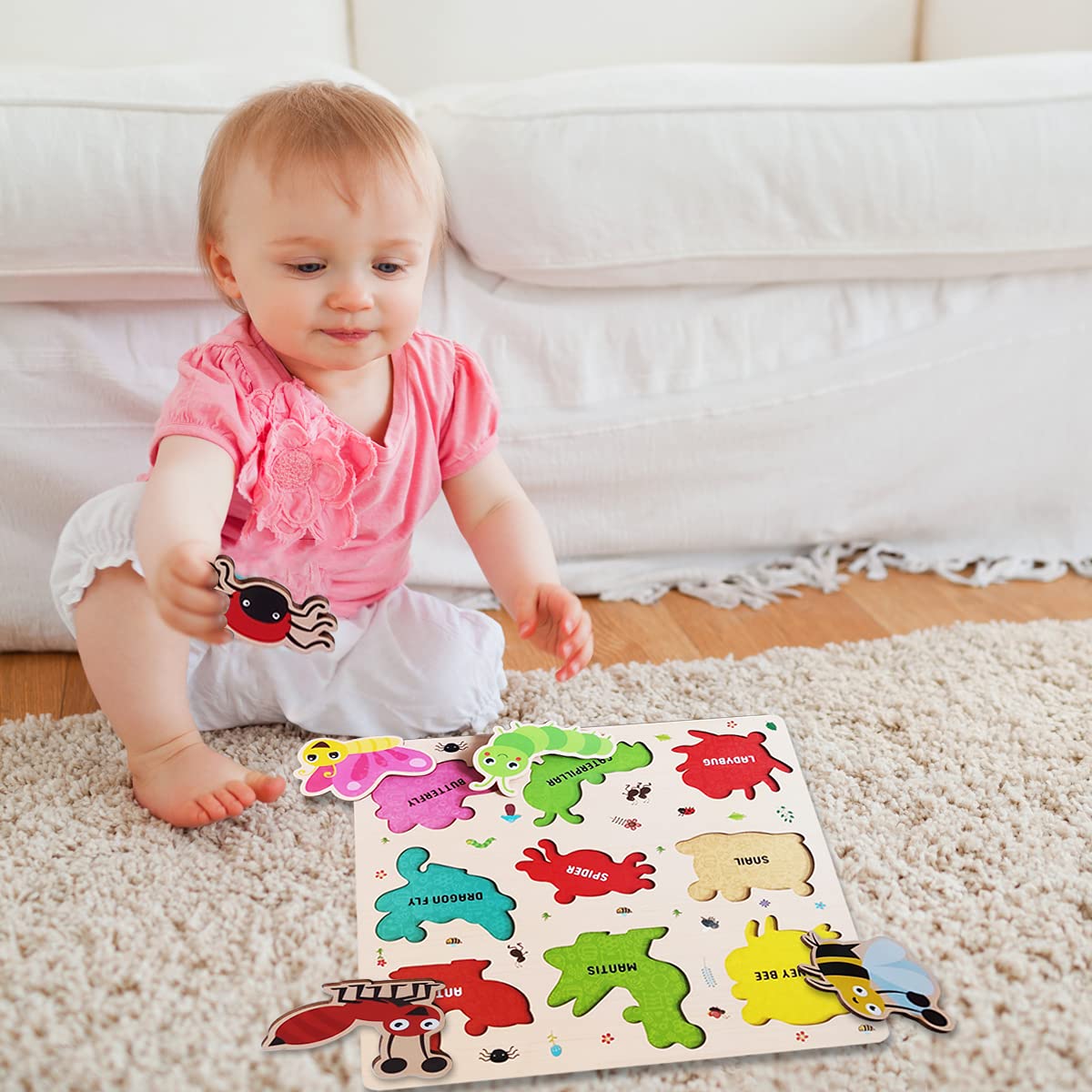 Webby Wooden Insects Montessori Educational Puzzle Board Toy for Kids - Preschool Learning & Fine Motor Skills Development - Perfect for Homeschooling & Classroom Activities