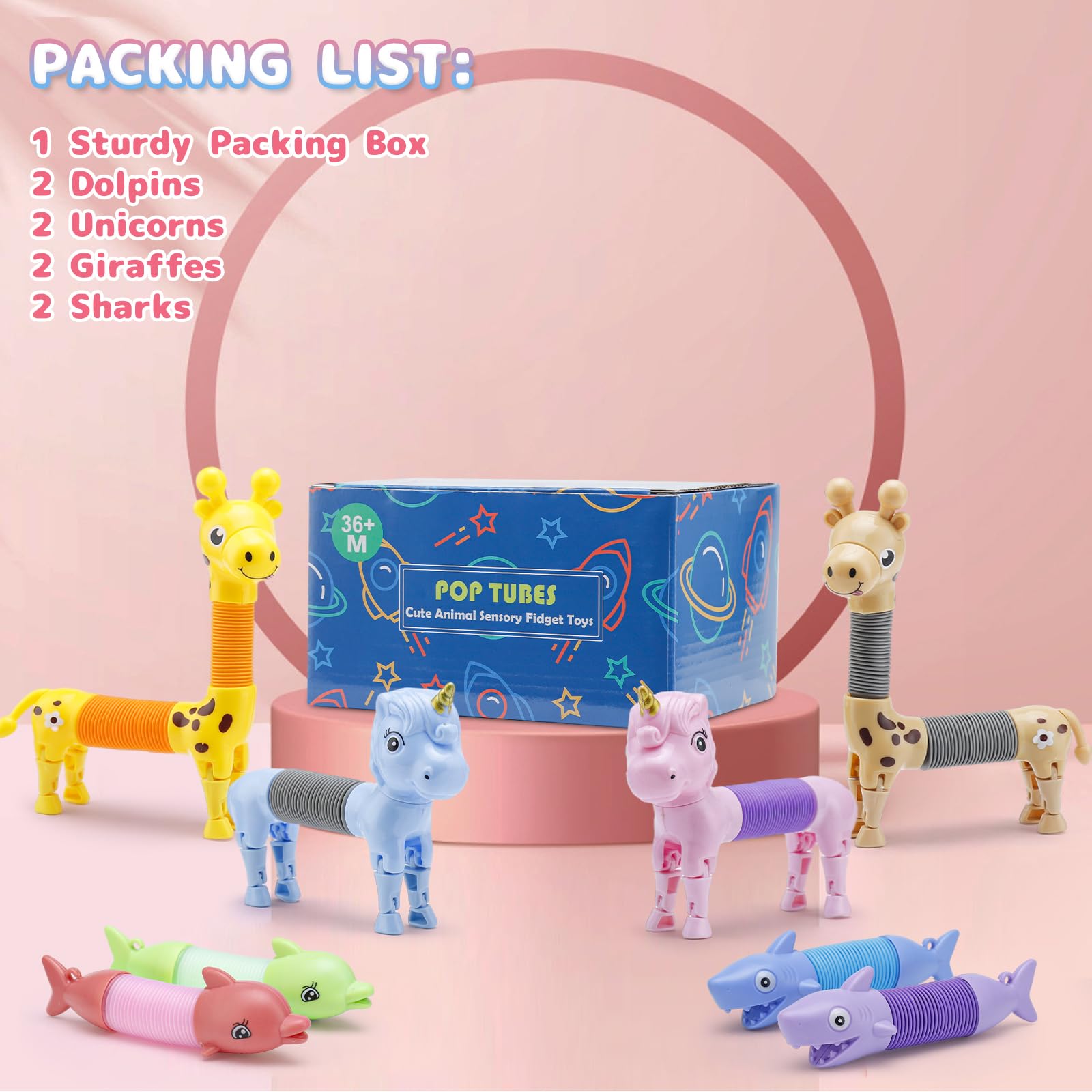 8Pcs Animal Pop Tubes Fidget Toys for Kids 3-8 - Sensory Toys, Autism Stress Relief, Easter Basket Stuffers, Party Favors & Classroom Prizes - Fun Birthday Gifts & Piñata Fillers for Toddlers and Preschoolers - Perfect for Home, School and Travel Use