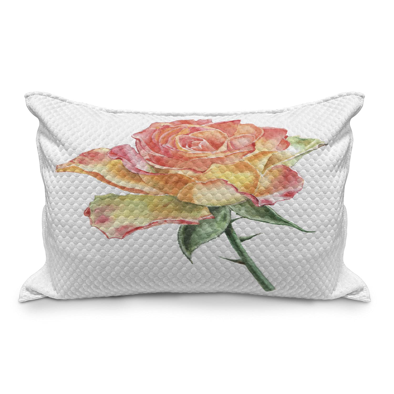 Ambesonne Quilted Pillow Cover - Hand Painted Watercolor Rose Floral Design, Standard Queen Size 30