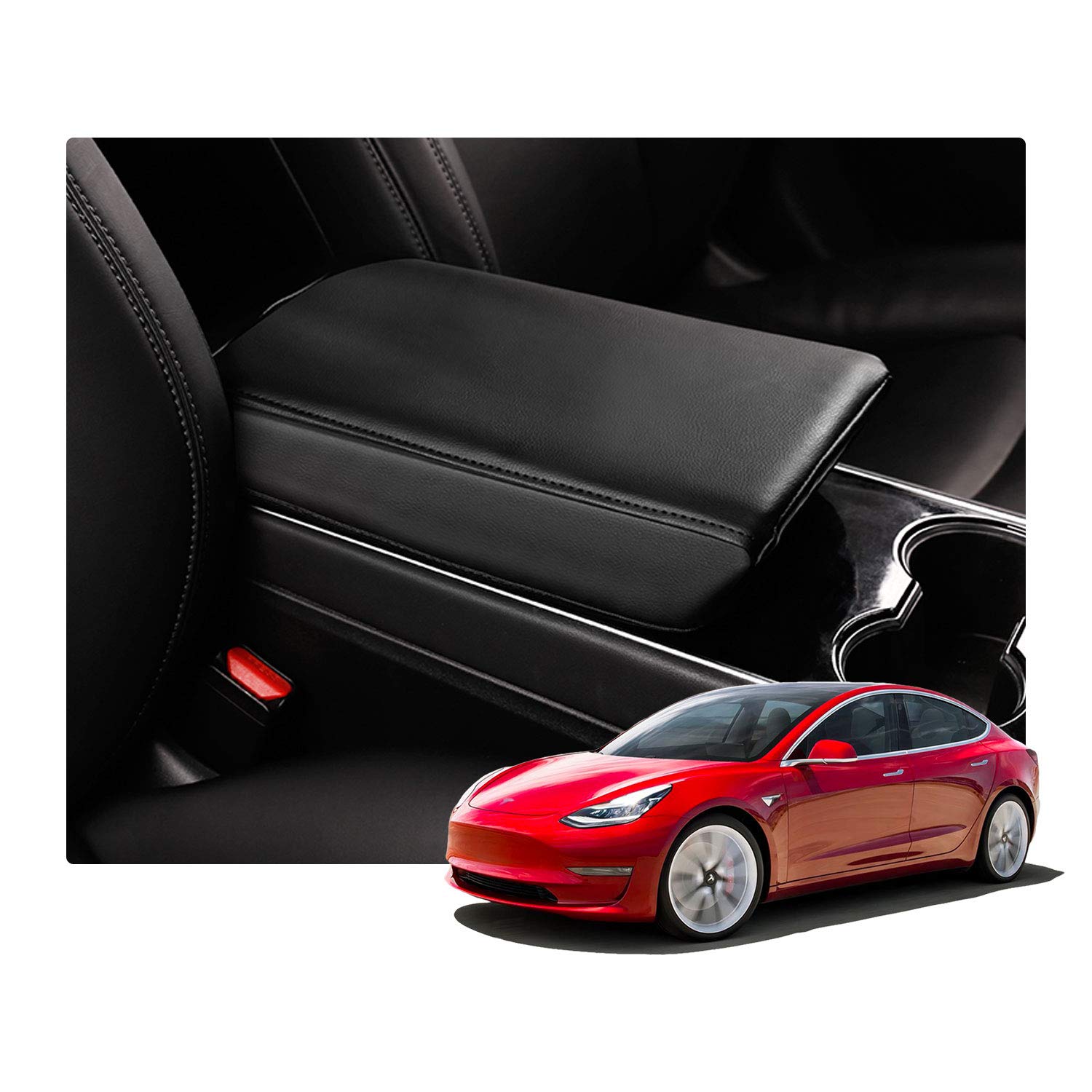 Premium Tesla Armrest Cover for Model 3 (2017-2023) & Model Y (2020-2023) - Black Center Console Protector | Interior Accessory for Comfort & Style | Perfect for Daily Commuting & Road Trips