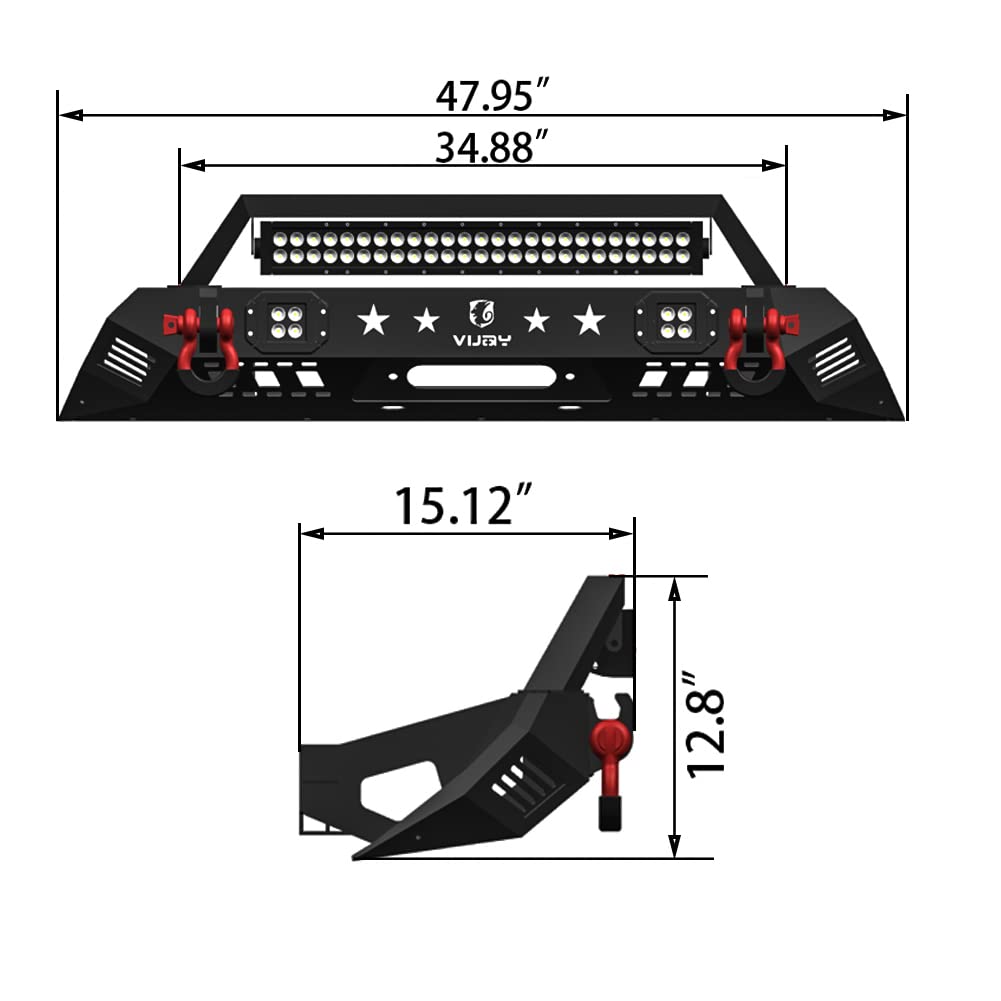 Heavy Duty Steel Front & Rear Off-Road Bumper for 2016-2023 Toyota Tacoma 3rd Gen - Winch Ready with LED Light Bar, Mud Guards & 4.75T D-Rings | Perfect for Rock Crawling, Overlanding & Extreme Off-Road Adventures