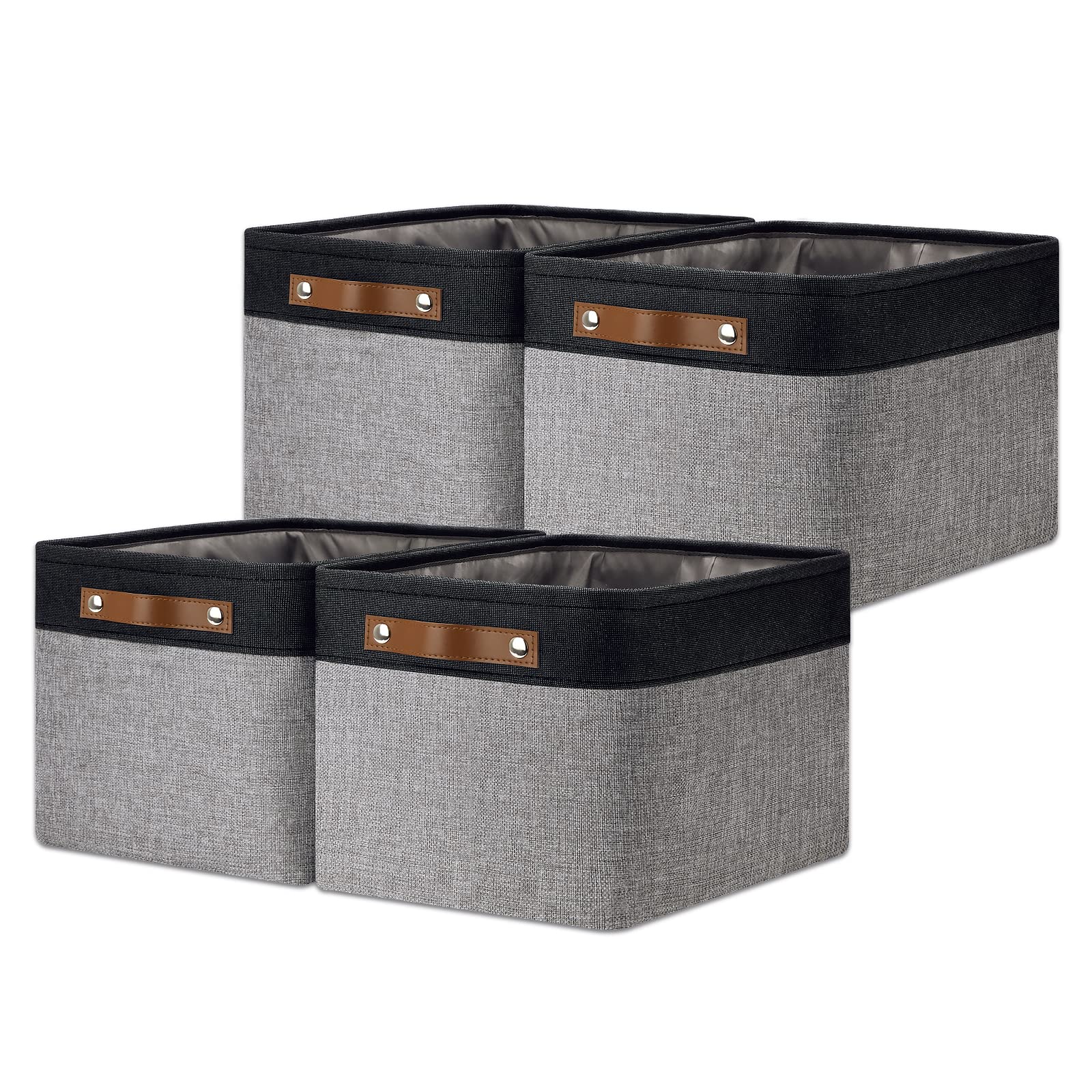 DULLEMELO Canvas Storage Bins with Handles - 4-Pack Fabric Organizer Baskets for Shelves, Bedroom, Office & Nursery - 15
