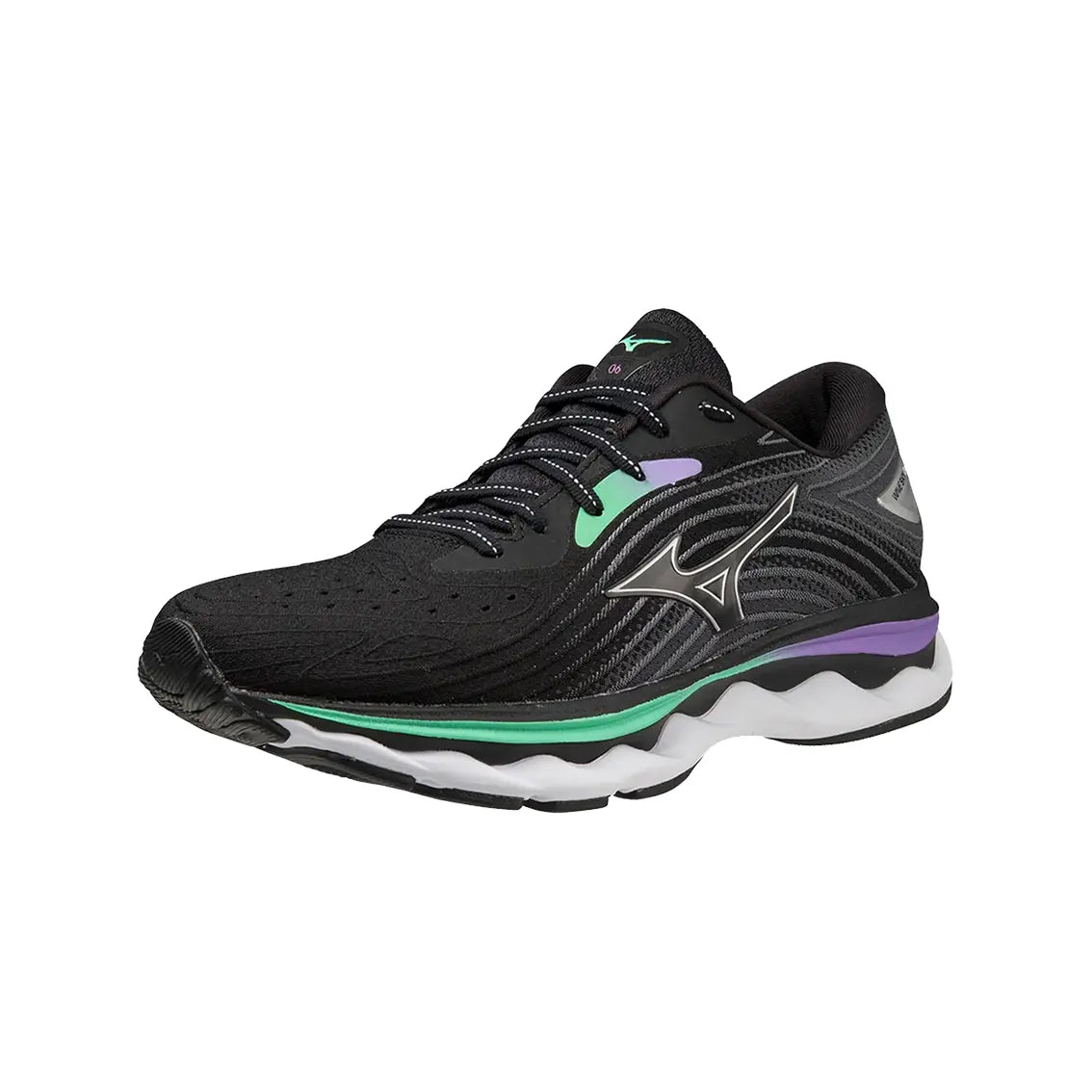 Mizuno Wave Sky 6 Women's Running Shoes - Black/Silver/Spring Bud Color | Lightweight Cushioned Sneakers for Jogging, Gym Workouts & Daily Walking