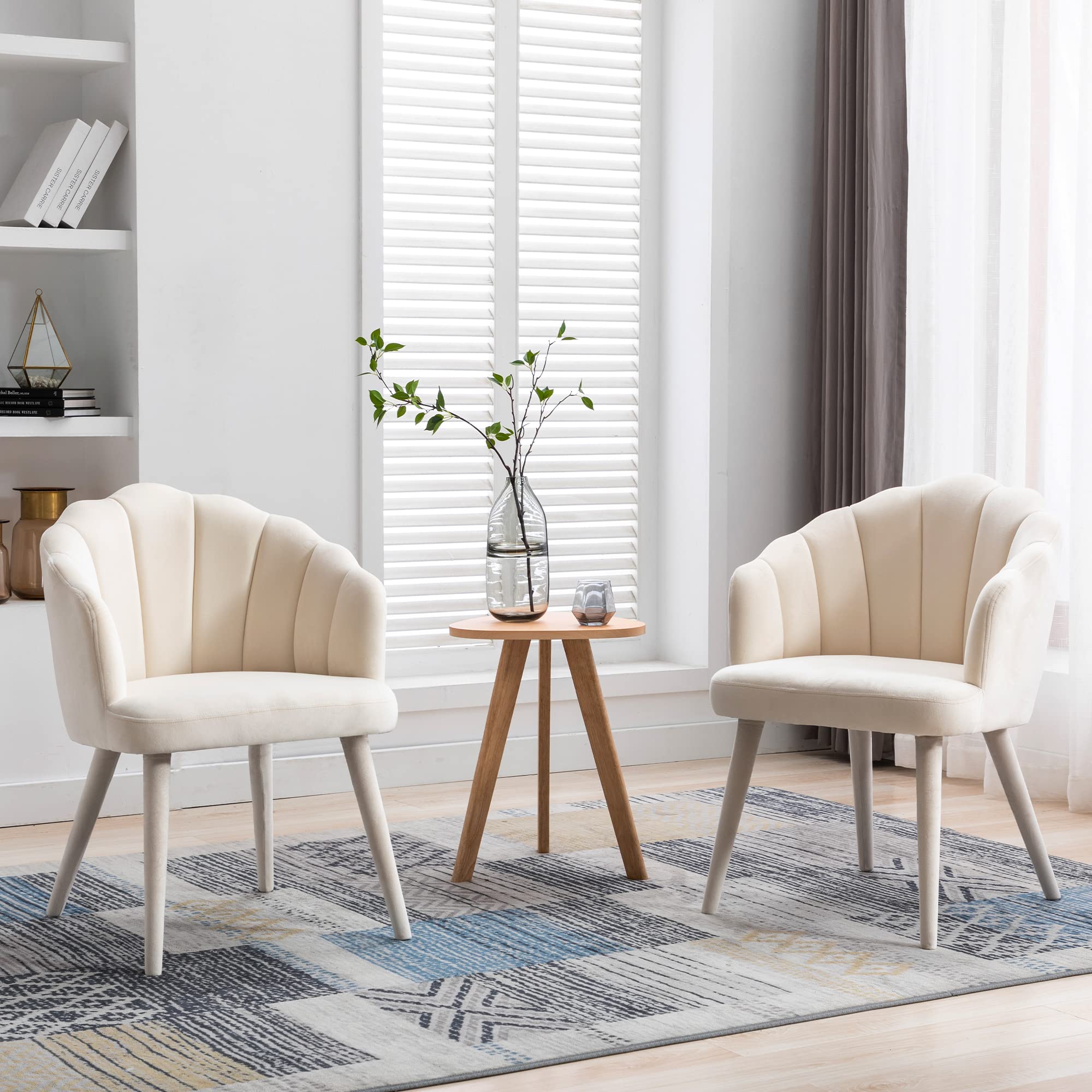 Velvet Dining Chairs Set of 2 - Modern Upholstered Accent Chairs with Wooden Legs for Kitchen, Living Room & Dining Room - Cream Velour Fabric - Perfect for Home Decor, Dinner Parties & Cozy Seating