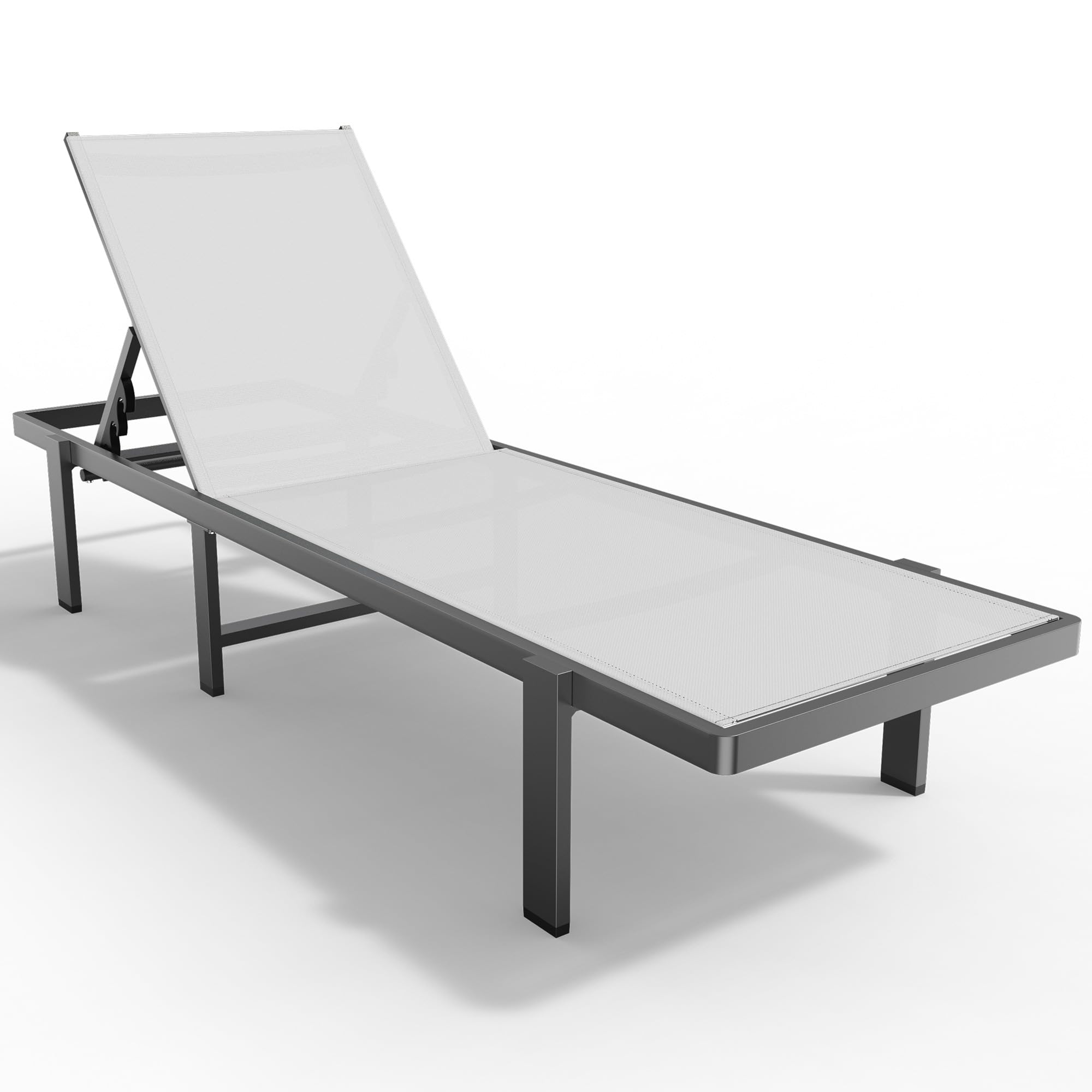 Adjustable Outdoor Lounge Chair 0-60° Reclining - Weather-Resistant Aluminum Tanning Chaise for Patio, Pool & Beach - Perfect for Sunbathing, Relaxing & Outdoor Lounging - White