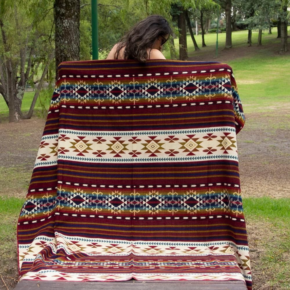 Premium Alpaca Wool Blanket 80x90 Inches - Hypoallergenic, Ultra Soft & Lightweight, Handwoven Queen Size Throw - Warm Red Tones for Bed, Sofa & Cozy Home Decor