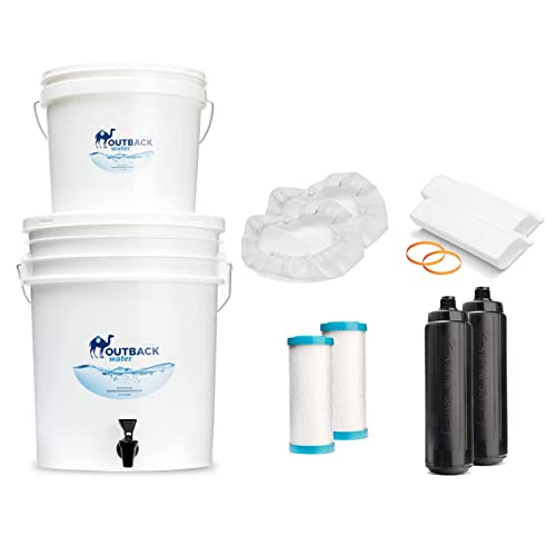 Outback Water Emergency Water Filtration System with Extra Replacement Filters - 5 Gallon Bucket Water Filter, Portable Gravity-Fed Purifier for Clean Drinking Water (20-24 Gal/Day) - Ideal for Camping, Hiking, Emergency Preparedness and Outdoor Adventures