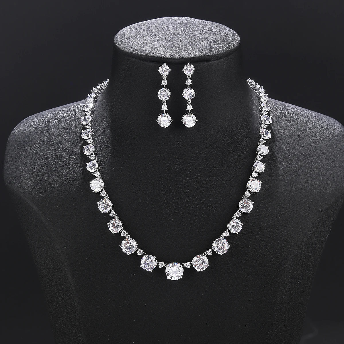 Sparkling Cubic Zirconia Bridal Jewelry Set - Elegant Wedding Necklace & Earrings for Bride, Bridesmaid, and Formal Occasions