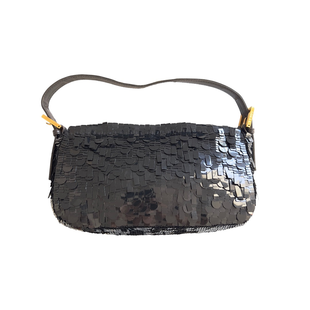Vintage Fendi Black Sequin Baguette Bag - Stylish Shoulder Purse for Women, Perfect for Parties, Evening Events & Date Nights