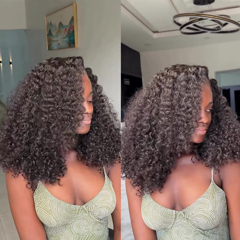 Eullair 250% High Density Water Curly Bob Wig - Medium Length Human Hair Lace Frontal Wig for Women (EW011) | Natural Look for Daily Wear, Cosplay & Special Occasions