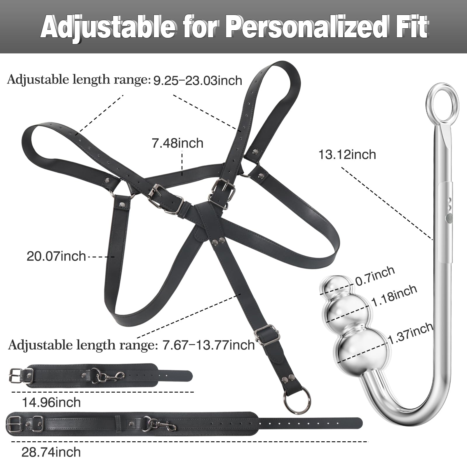 Vibrating Anal Hook BDSM Bondage Kit - 9 Vibration Modes, Thigh Sling, Chest Harness & Handcuffs with 3-Ball Anal Trainer - Unisex SM Fetish Toys for Couples - Perfect for Spicing Up Bedroom Play & BDSM Exploration
