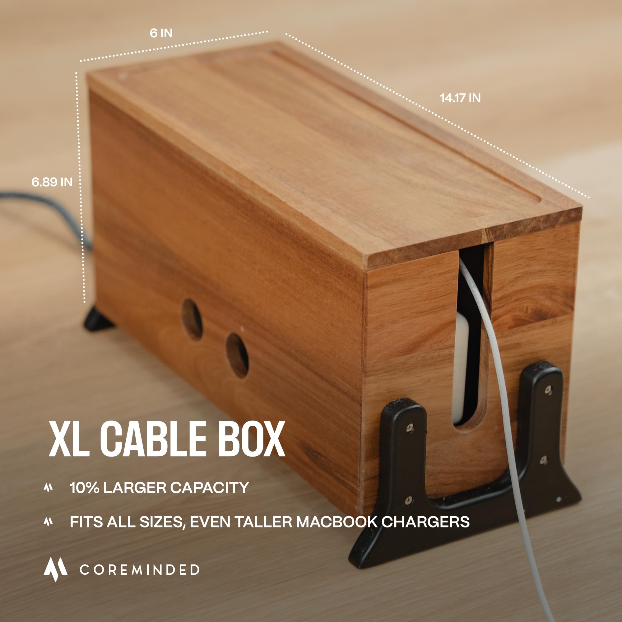 Extra Large Wooden Cable Management Box - Cord Hider & Organizer for Power Strips, TV Wires & Desk Cables | Perfect for Home Office, Entertainment Centers & Workspace Organization