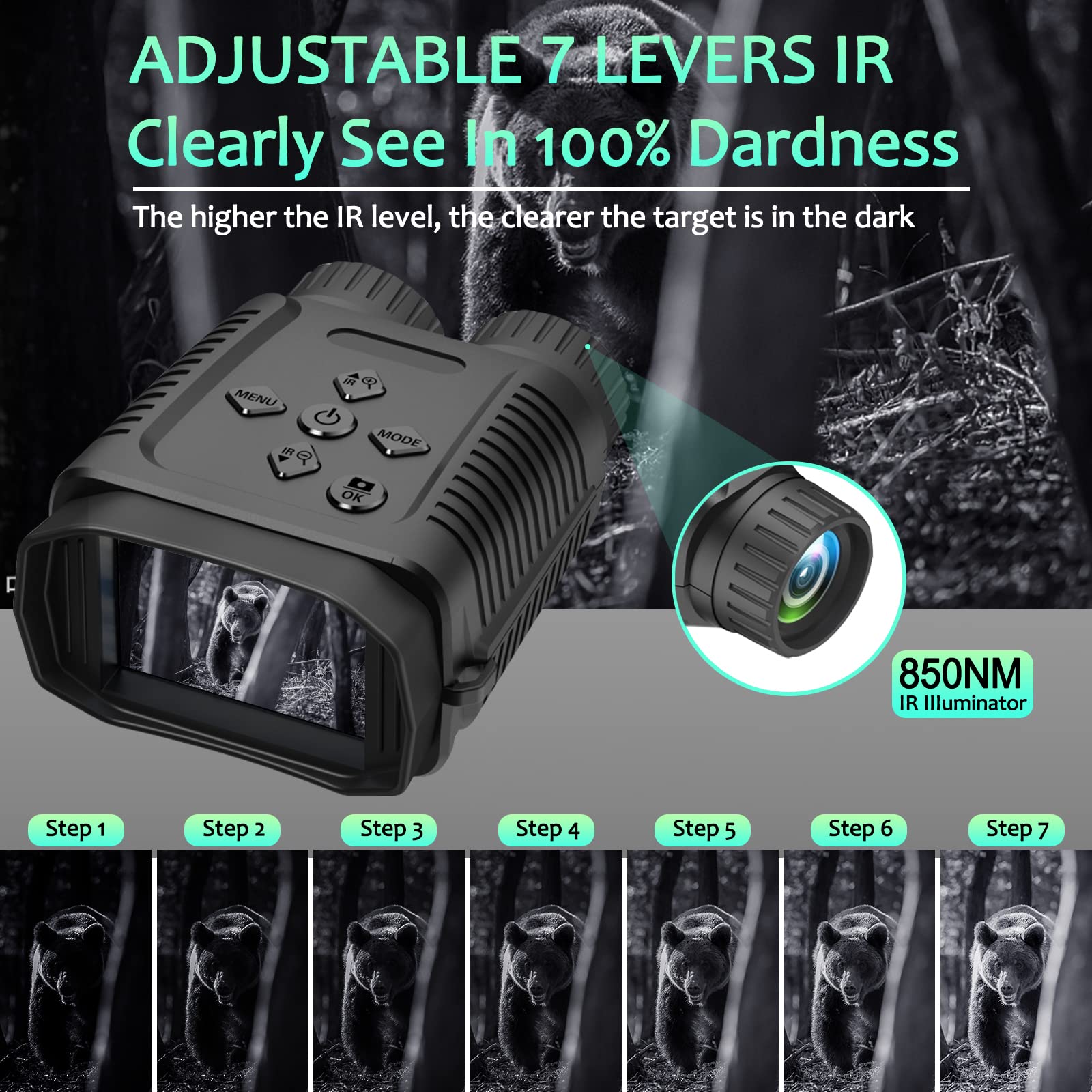 Mini Night Vision Goggles with 1080P HD & 12MP Starlight Camera - 300M Long Range, 2.4