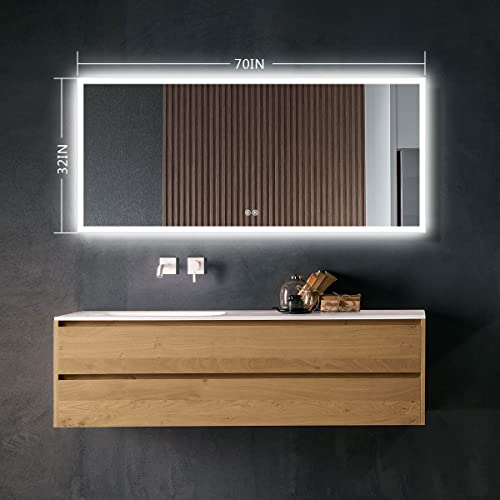 LED Bathroom Mirror with Lights - 71x32 Inch Anti-Fog Vanity Mirror with Touch Control, Vertical & Horizontal Mount for Makeup & Shaving - Perfect for Modern Bathrooms, Bedrooms and Dressing Rooms