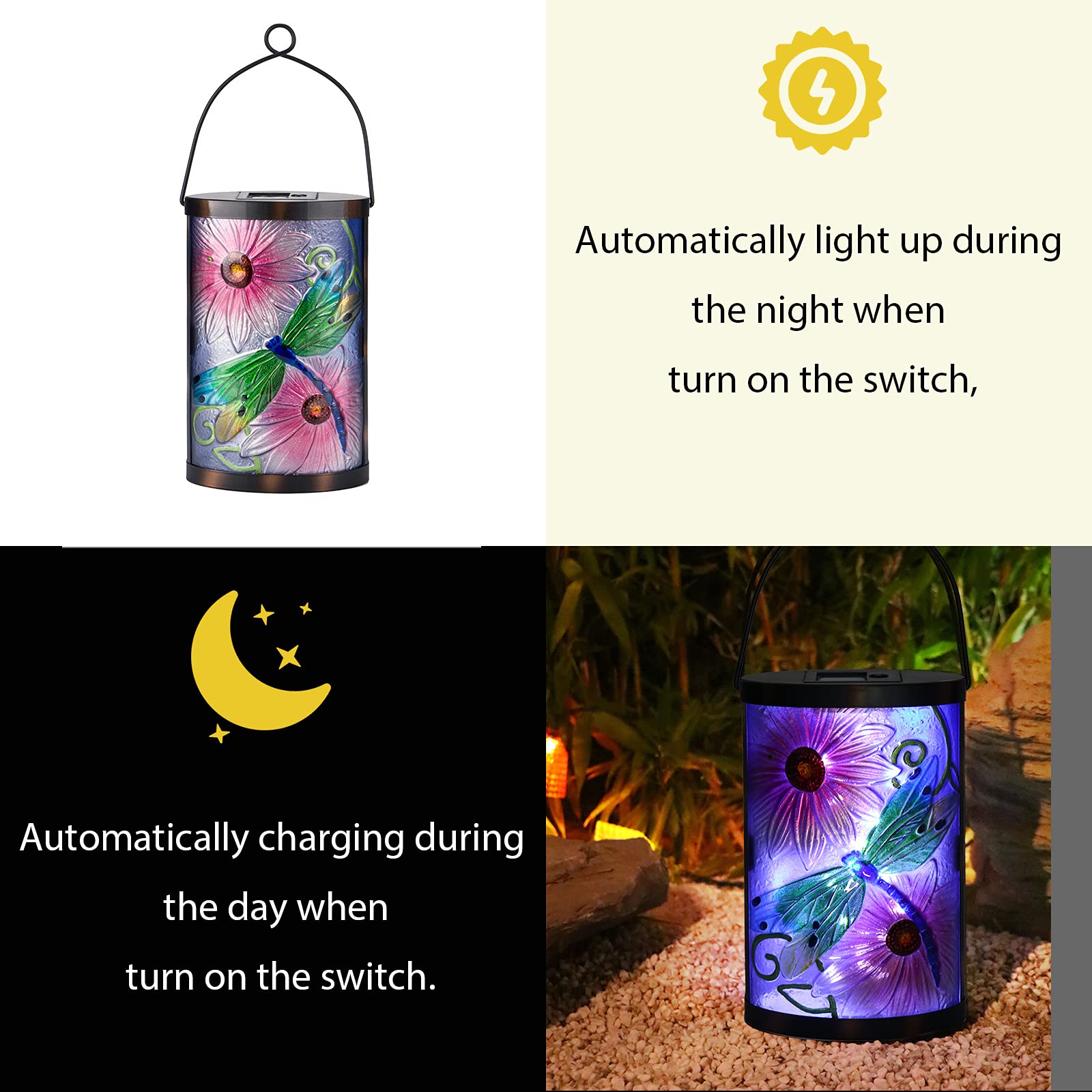 Solar Powered Dragonfly Lights - Waterproof Outdoor Hanging Lanterns for Garden, Yard, Tree & Desk Decor | Solar LED Lighting for Patio, Pathway & Landscape Decoration