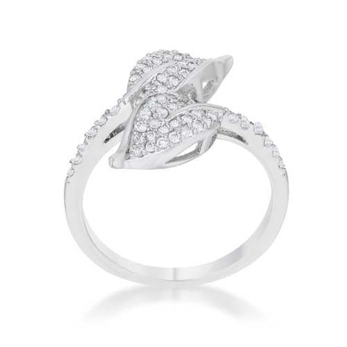 0.1 Carat Cubic Zirconia Rhodium-Plated Leaf Wrap Ring for Women - Elegant Fashion Jewelry Gift for Wedding, Anniversary & Special Occasions
