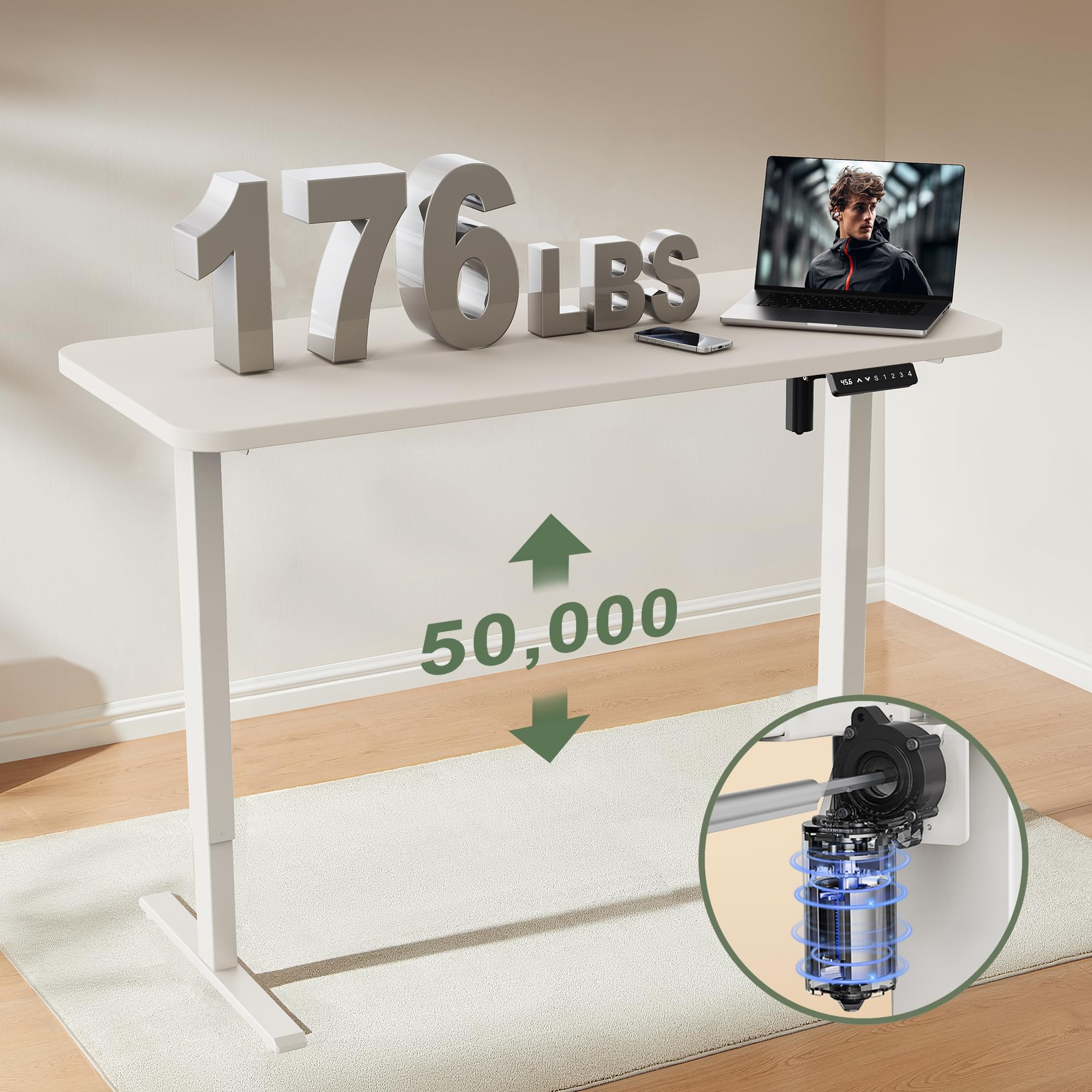 48x24 Inches Electric Standing Desk - Seamless One-Piece Height Adjustable Desk for Home Office | Ergonomic Sit to Stand Computer Workstation (White) - Perfect for Remote Work, Gaming & Study Spaces