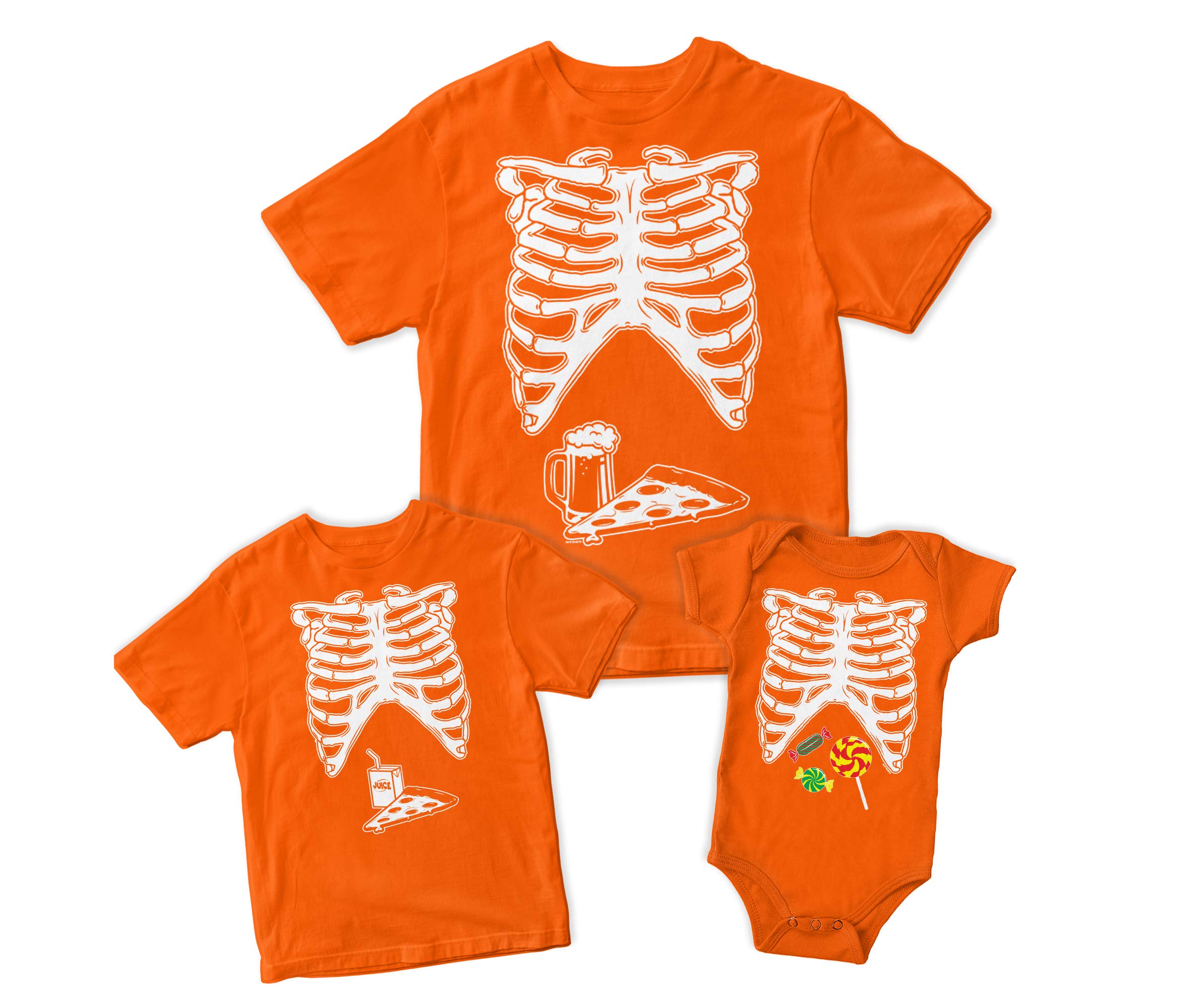 Halloween Skeleton Costume Matching Family T-Shirts - Beer & Pizza Candy Theme for Couples & Group Costume Parties, Trick or Treating