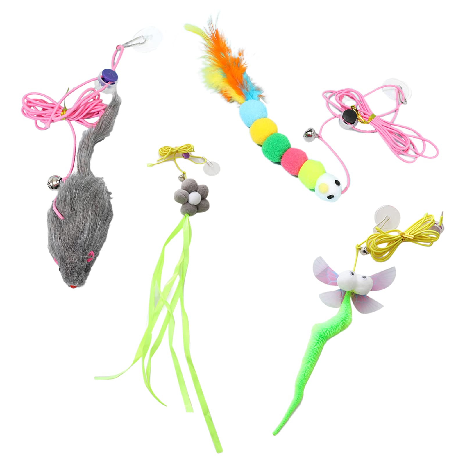 MSUIINT Interactive Cat Toys Set - 4pcs Retractable Cat Wand with Feather Teaser Refills, Telescopic Fishing Pole for Indoor Cats | Fun Exercise & Play for Kittens | Perfect Gift for Cat Lovers