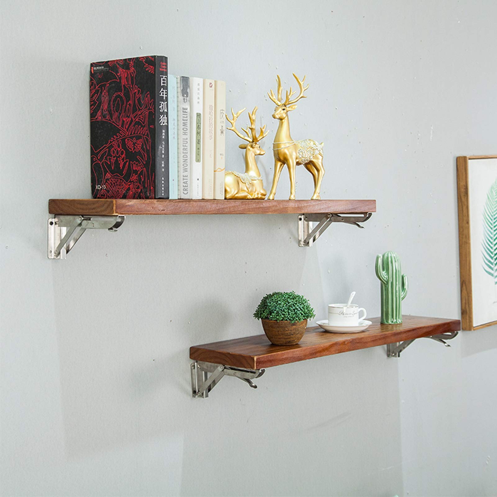 Heavy Duty Narrow Floating Shelf with Stainless Steel Brackets - 31.5 Inch Rustic Wall Mounted Shelf for Kitchen, Bathroom & Living Room - Perfect for Storing Books, Decor, Utensils & Picture Frames (80cm)