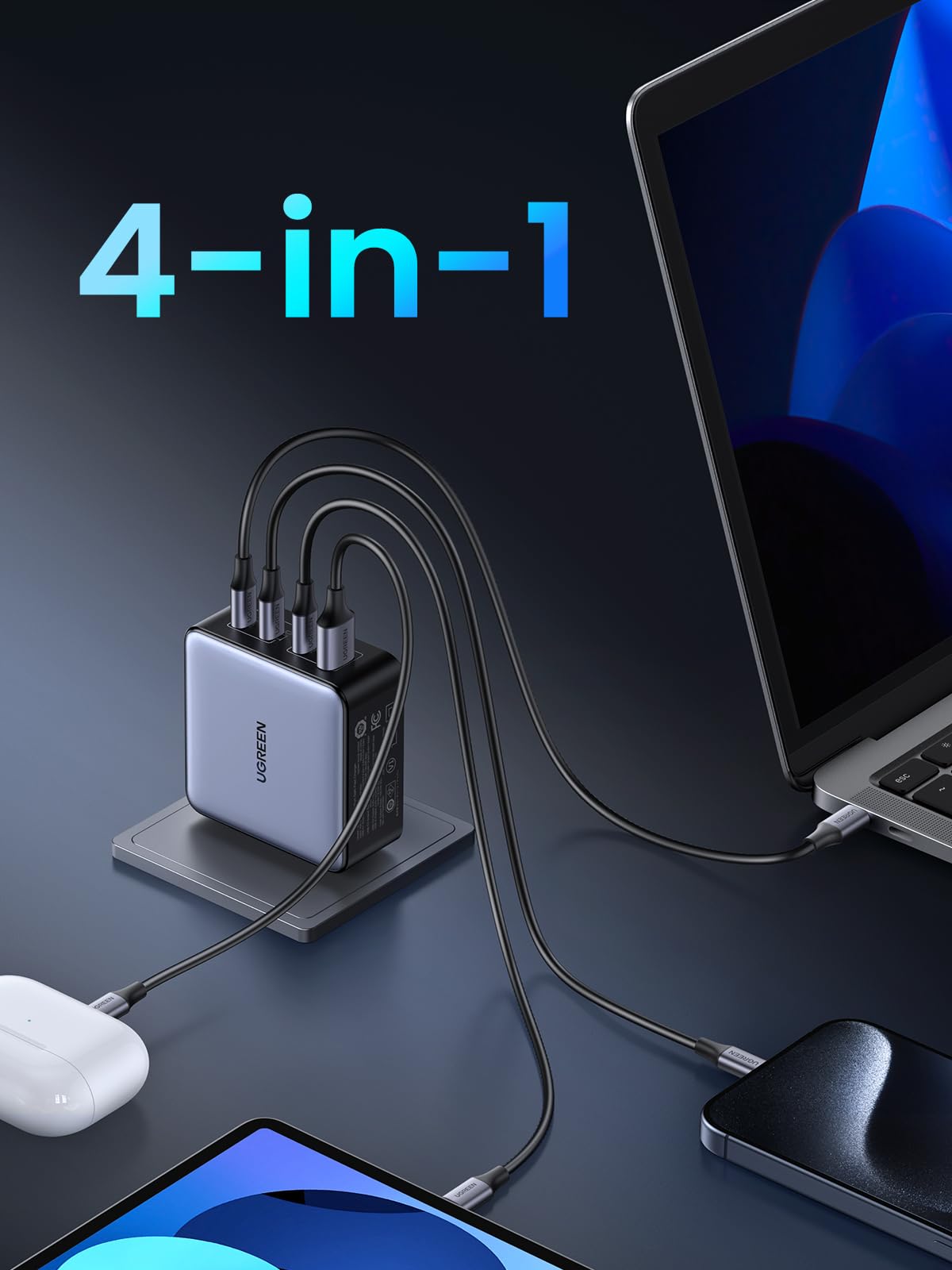 UGREEN Nexode X Series 160W USB C GaN Charger - 4-Port PD 3.1 PPS Fast Wall Charger for MacBook Pro/Air, Dell XPS, iPhone 15 Pro/14, iPad Pro, Galaxy S24/S23, Pixel 8, Steam Deck - Compact Foldable Design for Travel & Home Office Use