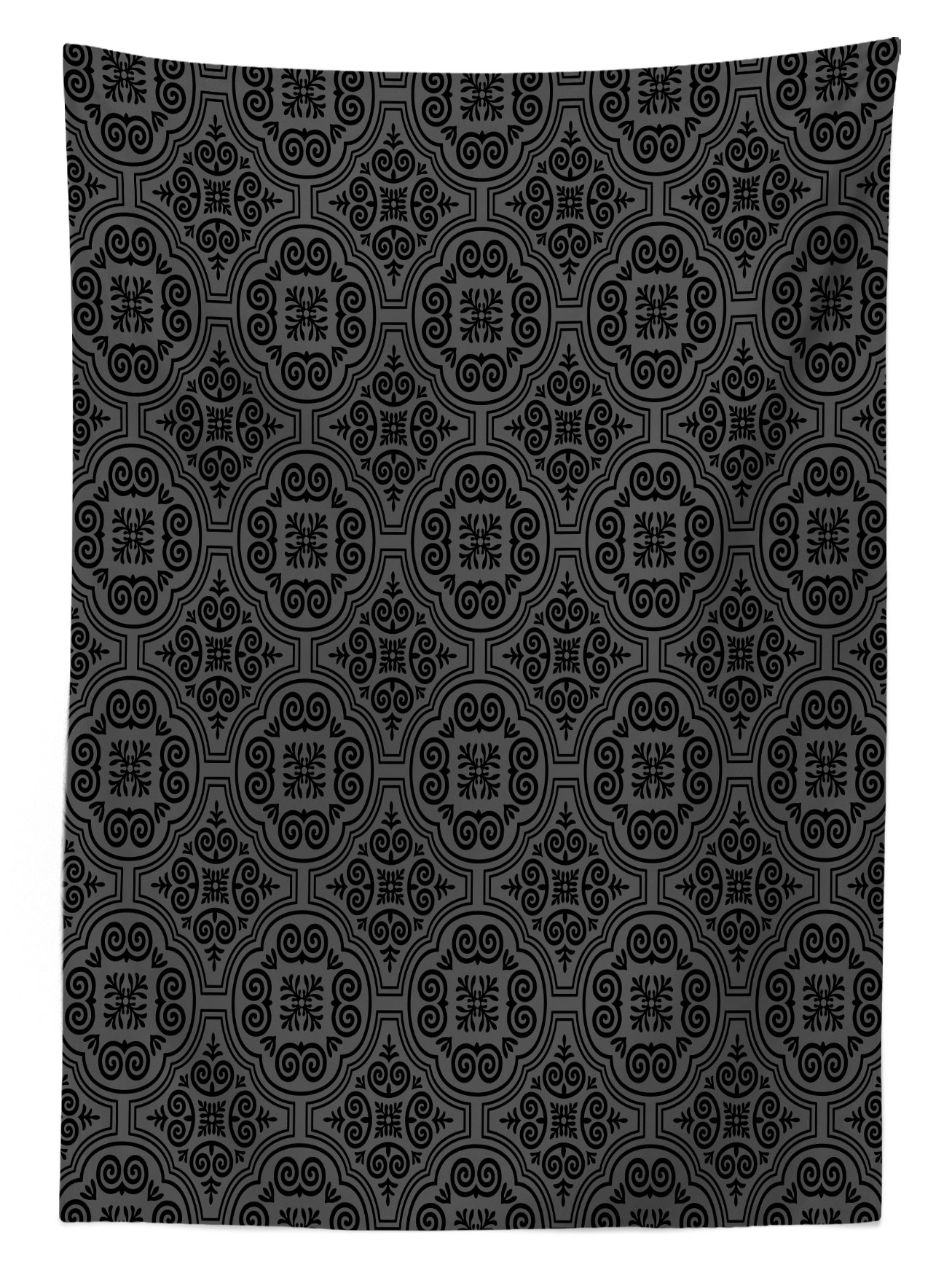 Ambesonne Dark Grey Outdoor Tablecloth - Baroque Venetian Flower Medieval Gothic Design, Washable Picnic Table Cover 58x104 Inches - Perfect for Garden Parties, BBQ, Wedding Decor & Outdoor Dining
