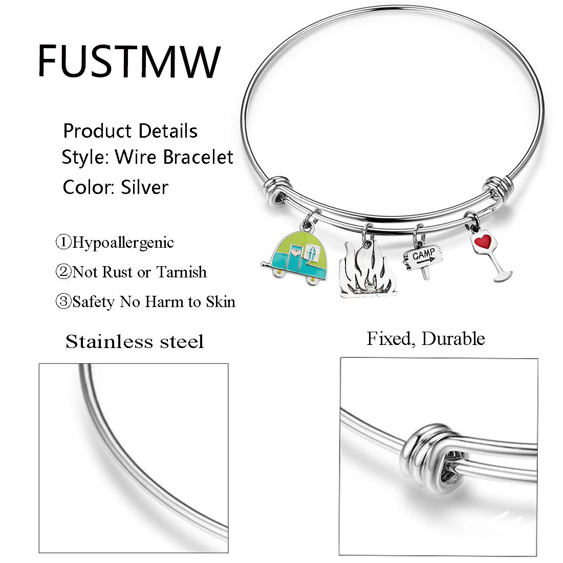 FUSTMW Travel Camper Bracelet - Stylish Camping Charm Bangle for Women, Perfect RV Travel Trailer Jewelry Gift for Best Friend, Ideal for Outdoor Adventures and Camping Trips