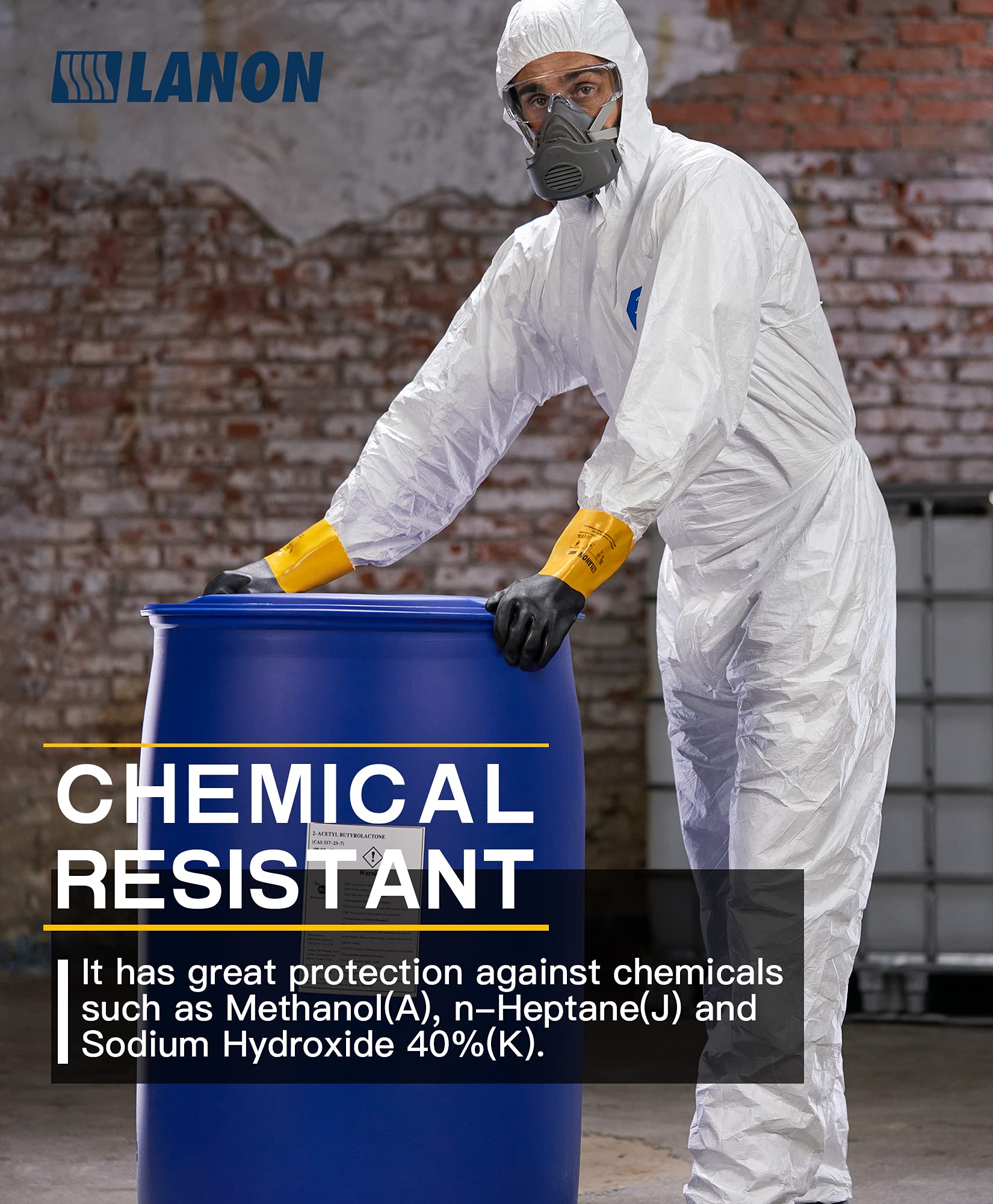 LANON 3 Pairs PVC Chemical Resistant Gloves - Thick Rubber Work Gloves for Heavy-Duty Protection | EN 374/388 Certified | Acid, Alkali & Oil Resistant | Non-Slip Grip | Large Size | Ideal for Laboratory, Cleaning, Industrial & Chemical Handling