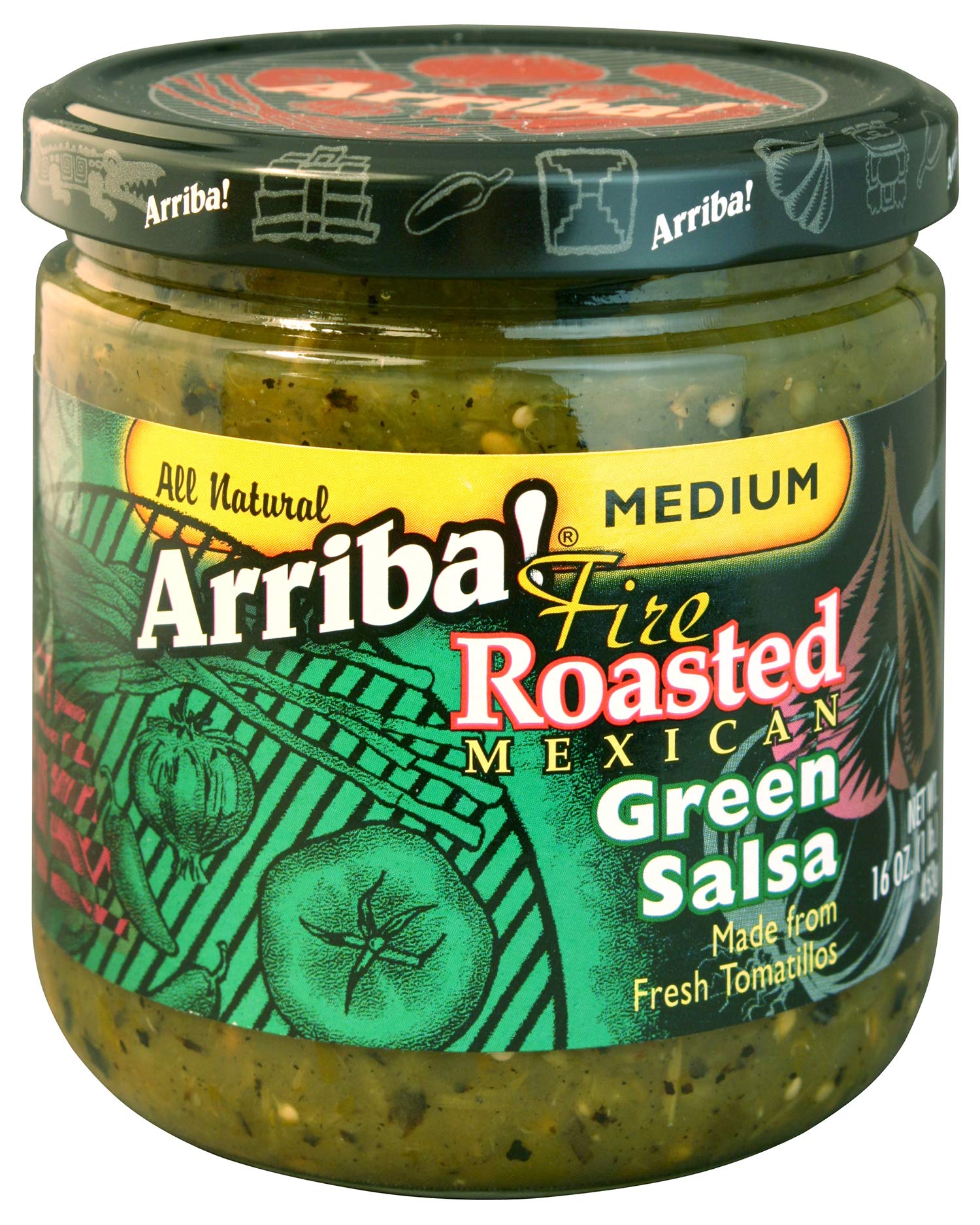Authentic Fire Roasted Mexican Medium Green Salsa - 16oz Jar (Pack of 4) | Gluten-Free & Vegan | Perfect for Tacos, Nachos, Burritos & Chips | Arriba! Gourmet Salsa