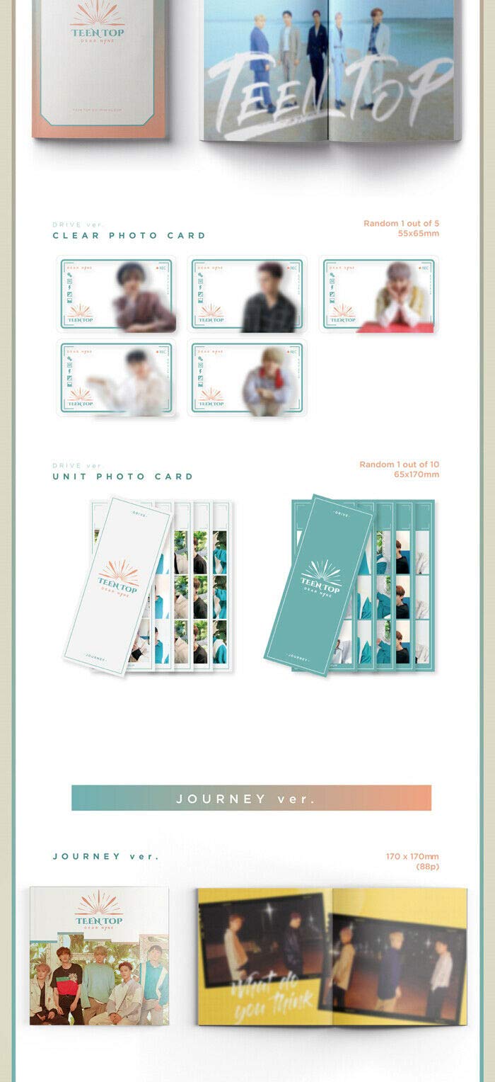 TEEN TOP [DEAR.N9NE] 9th Mini Album [DRIVE+JOURNEY] 2 Version SET - 2CDs + 88p Photo Book + Poster + Clear Photo Cards + Unit Photo Cards + Photo Seals + Tracking Code - Perfect for K-Pop Collectors and Gift Giving