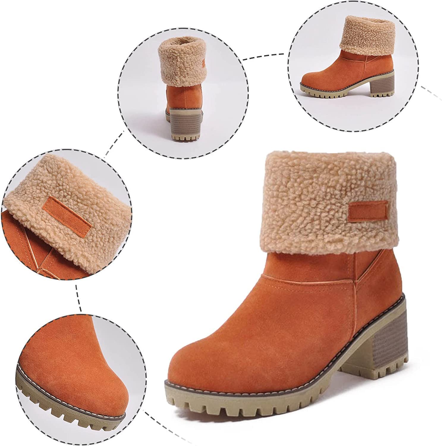 Women's Winter Snow Boots - Waterproof Ankle & Mid Calf Booties for Women | Fashionable Casual Outdoor Shoes in Red, Green, Black, Brown, Gray, Orange | Size 8.5 | Perfect for Snowy Days, Hiking & Winter Fashion
