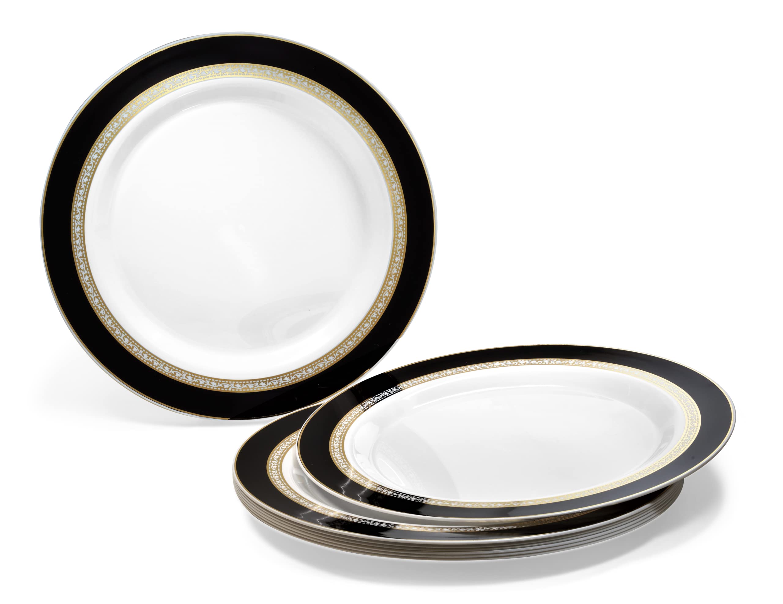 320-Piece Heavyweight Disposable Plastic Plate Set for Weddings & Parties - 40 x 10.5'' Dinner Plates, 40 x 7.5'' Dessert Plates, Silverware, Cups & Napkins - Elegant Ritz Black & Gold - Perfect for Large Gatherings, Catering & Special Events