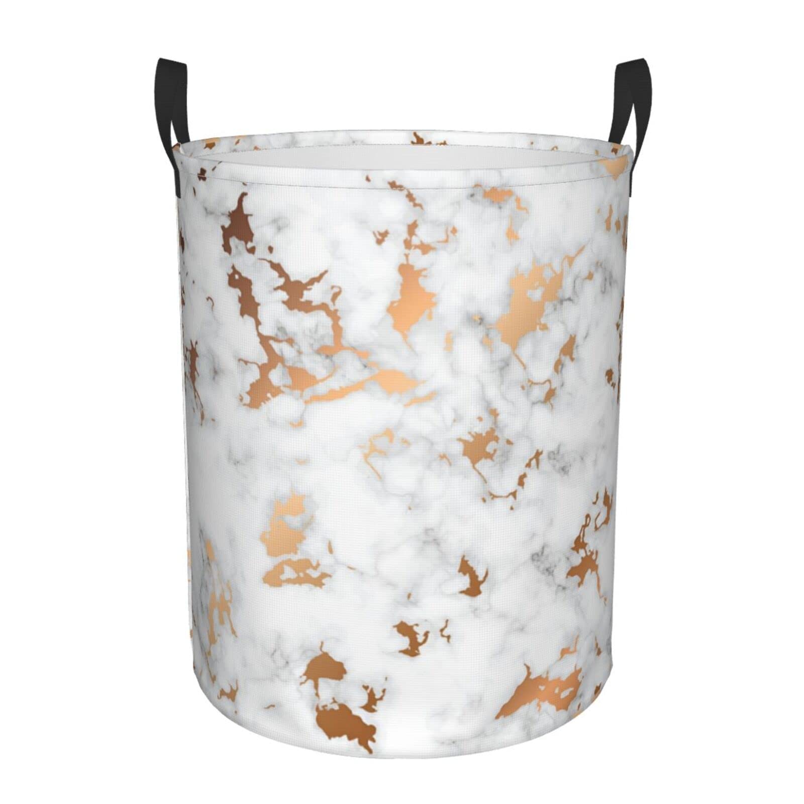 Collapsible Laundry Hamper with Handles - Foldable Clothes Basket for Bedroom, Bathroom & Dorm - White Marble Pattern Storage Bin for Dirty Clothes, Toys & Organizing - Easy Carry Laundry Bag for Home & Travel