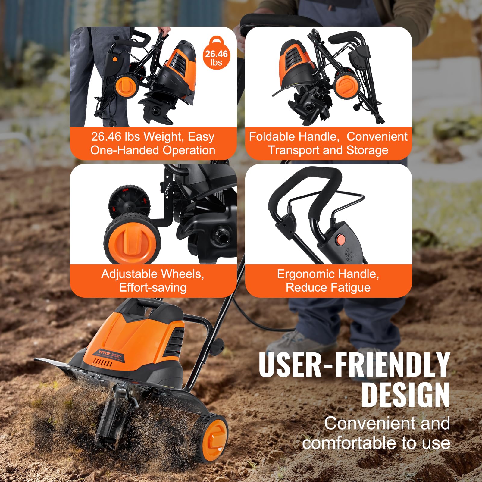VEVOR 12 Amp Electric Tiller Cultivator - 18