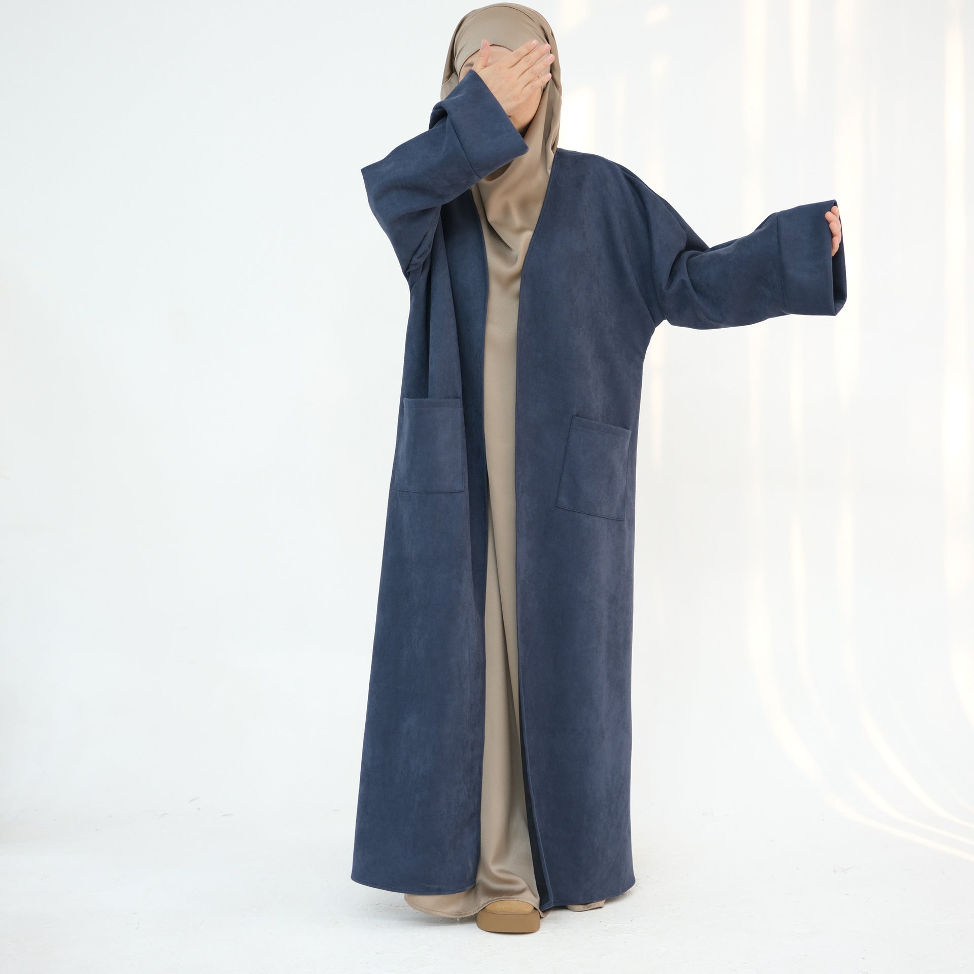 Soft Suede Velvet Open Front Cardigan Dress for Women - Cozy & Stylish Loungewear for Home, Office & Date Nights